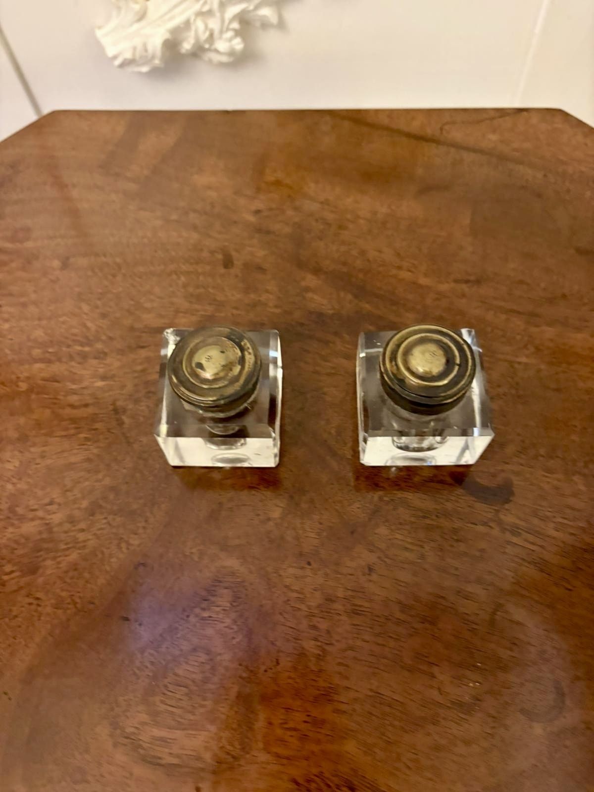 Antique Regency Rosewood Inlaid Writing Desk Set With Inkwells photo for sale