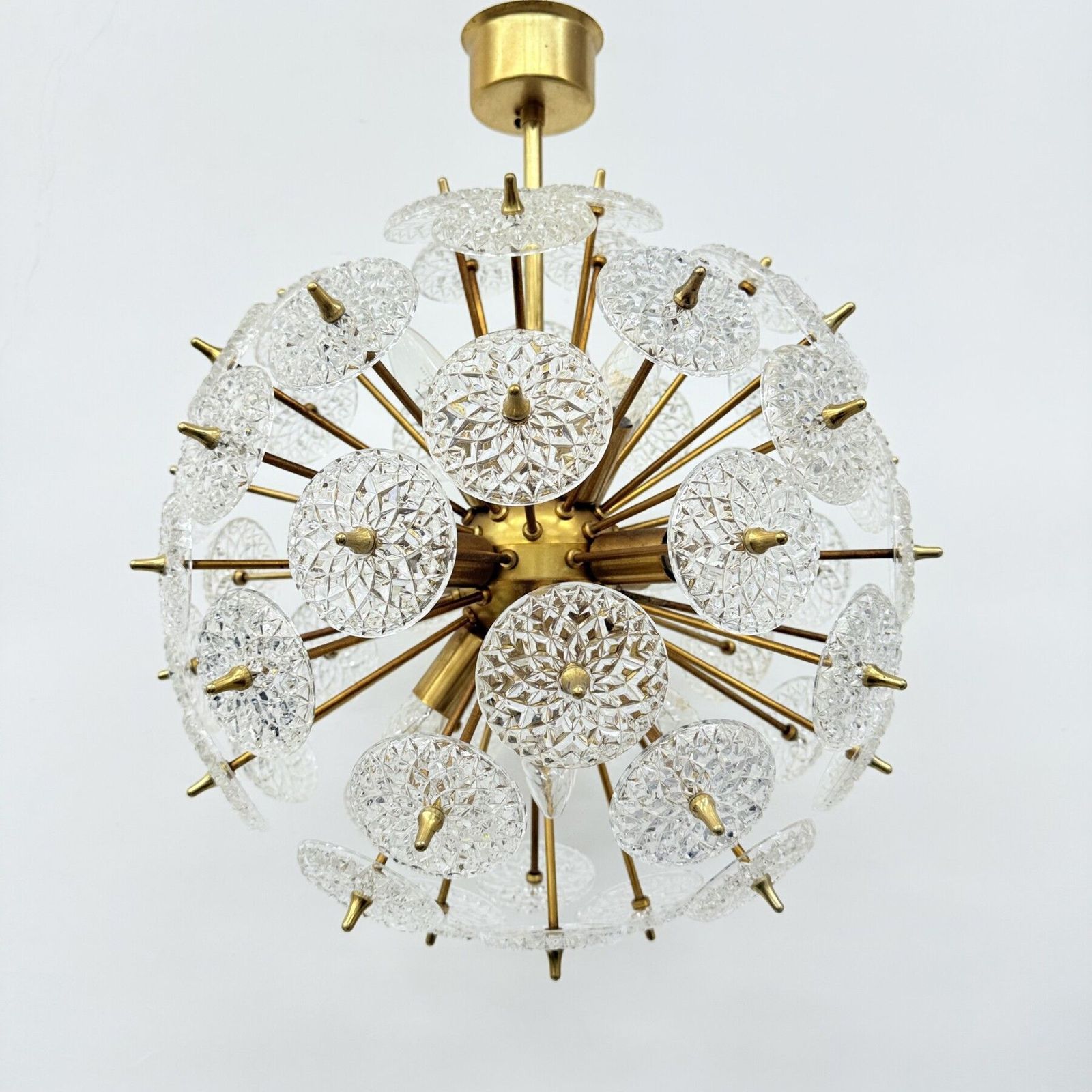 Val Saint Lambert Crystal Sputnik Gold Chandelier , 1960’s photo buy