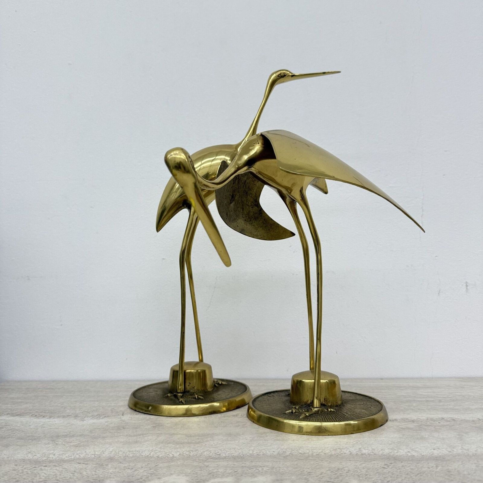 Pair Of Large Mid Century Design Brass Crane Birds , 1970’s photo Art