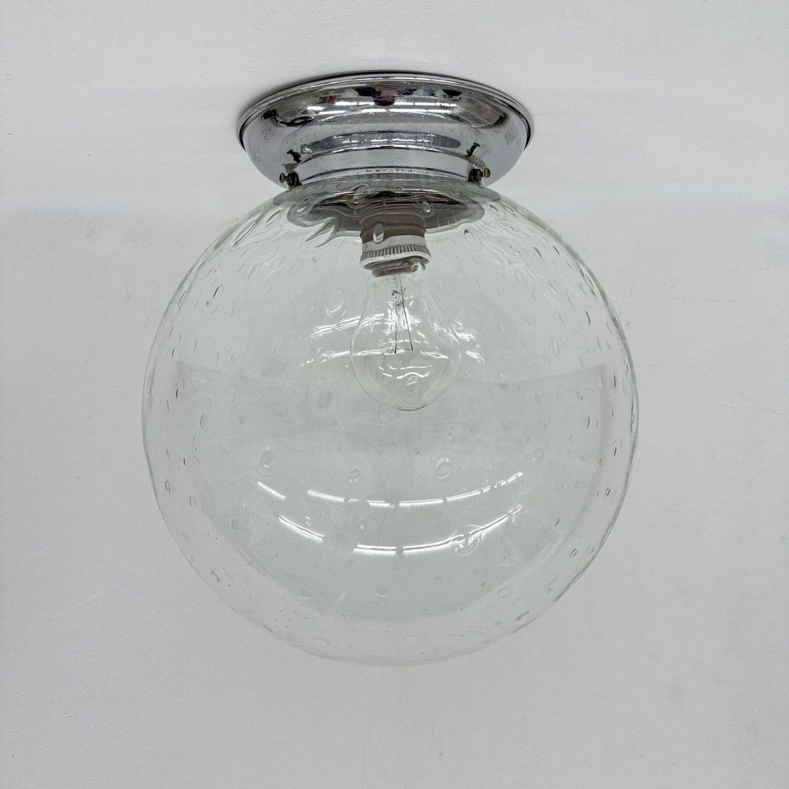 Art Deco Plafondlamp Glazen Bol Met Chromen Voet, Jaren 1930