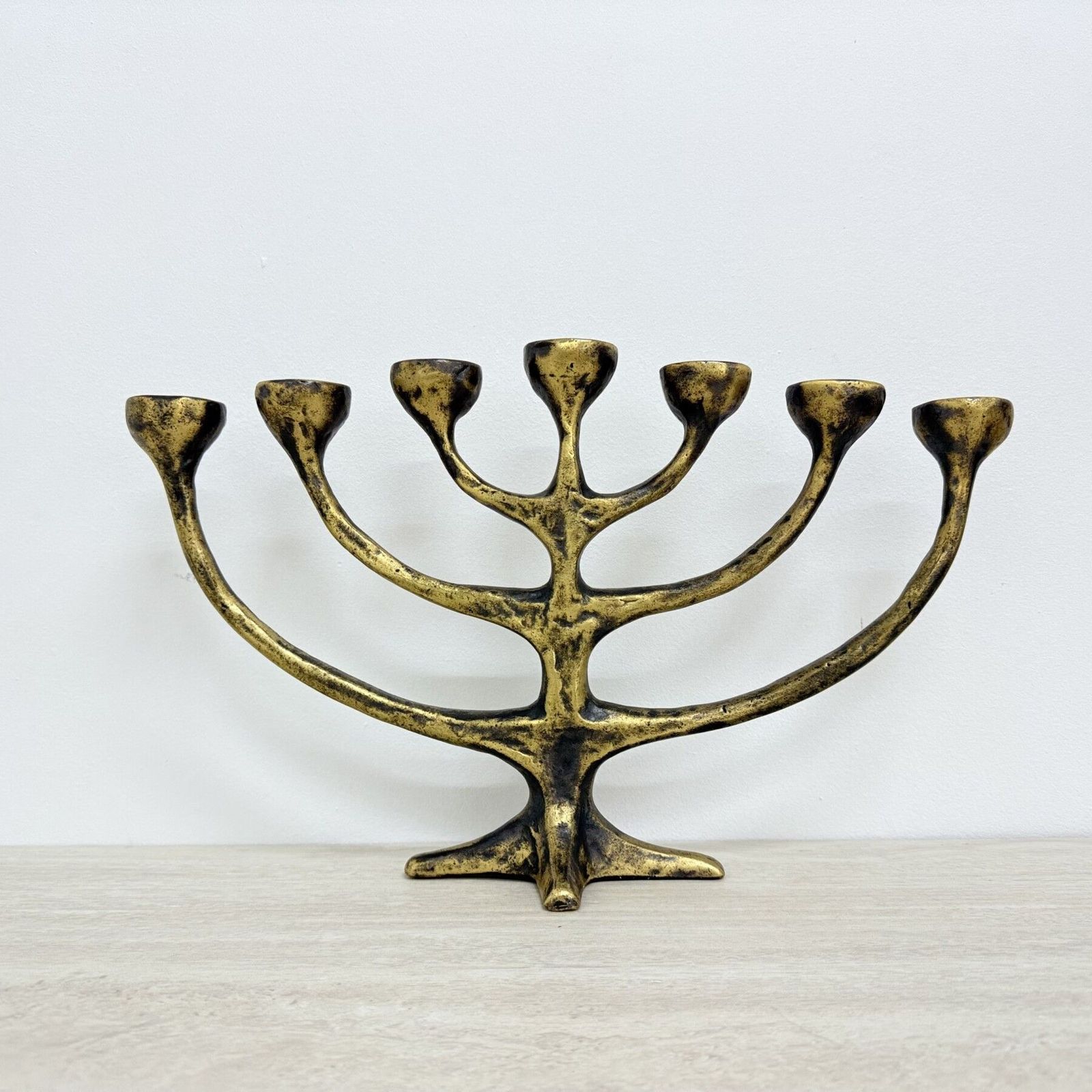 Brutalist Bronze Harjes Menorah Candle Holder , 1960s