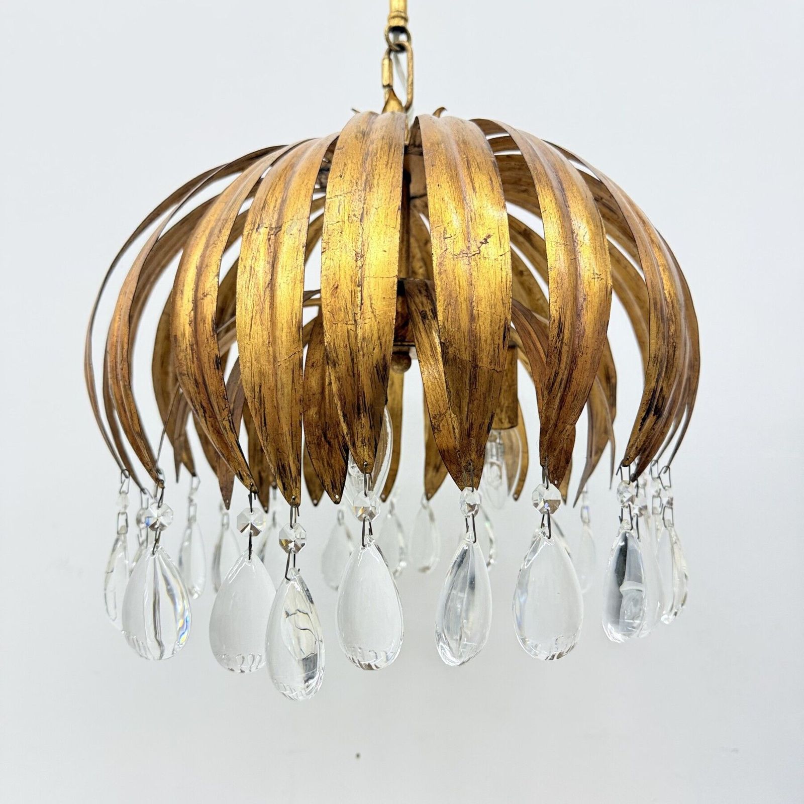 photo buy Hollywood Regency Bladeren Hanglamp Met Kristallen, Jaren 1970