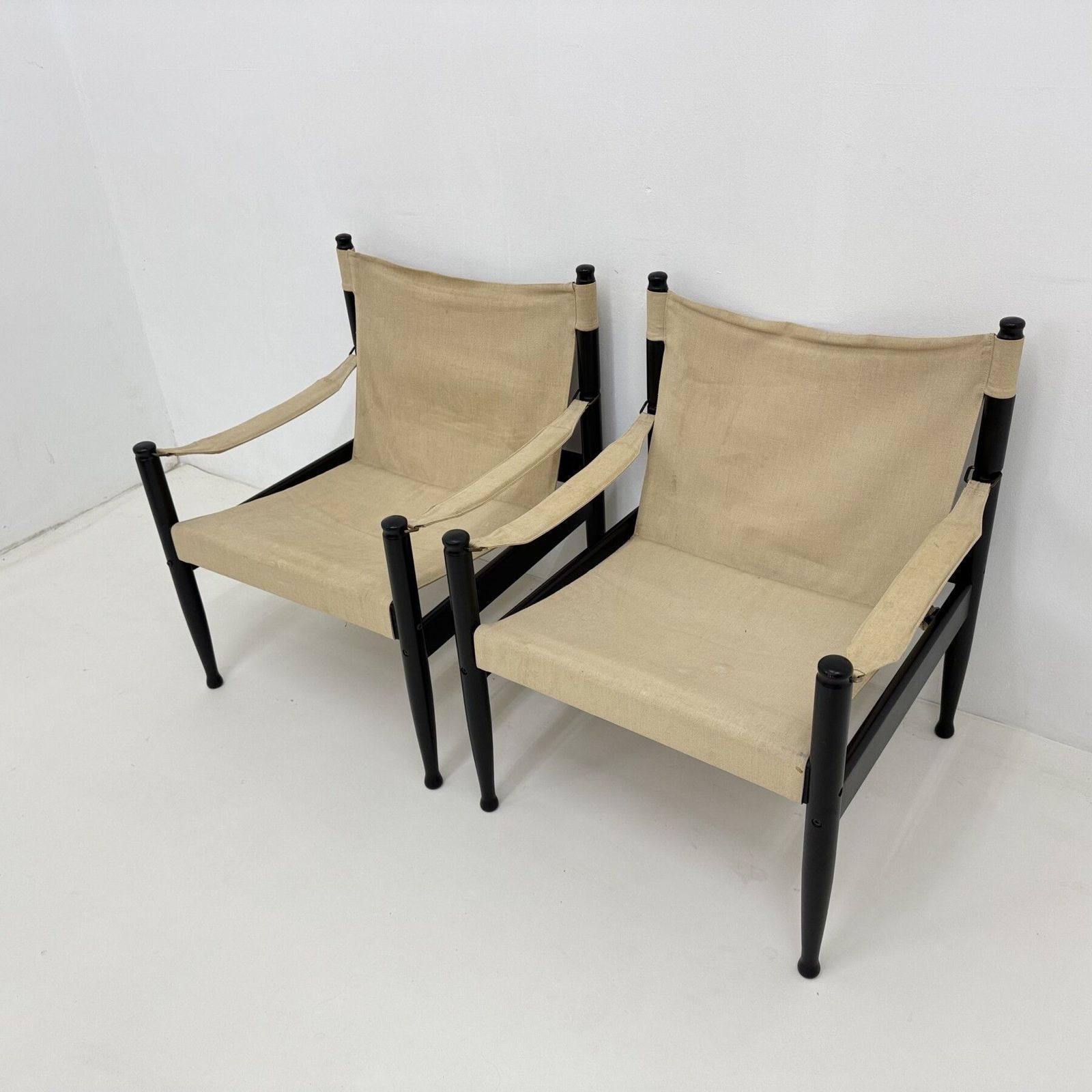 Set Of Mid Century Danish Safari Chairs By Erik Wørts For Niels Eilersen, 1960s photo vintage