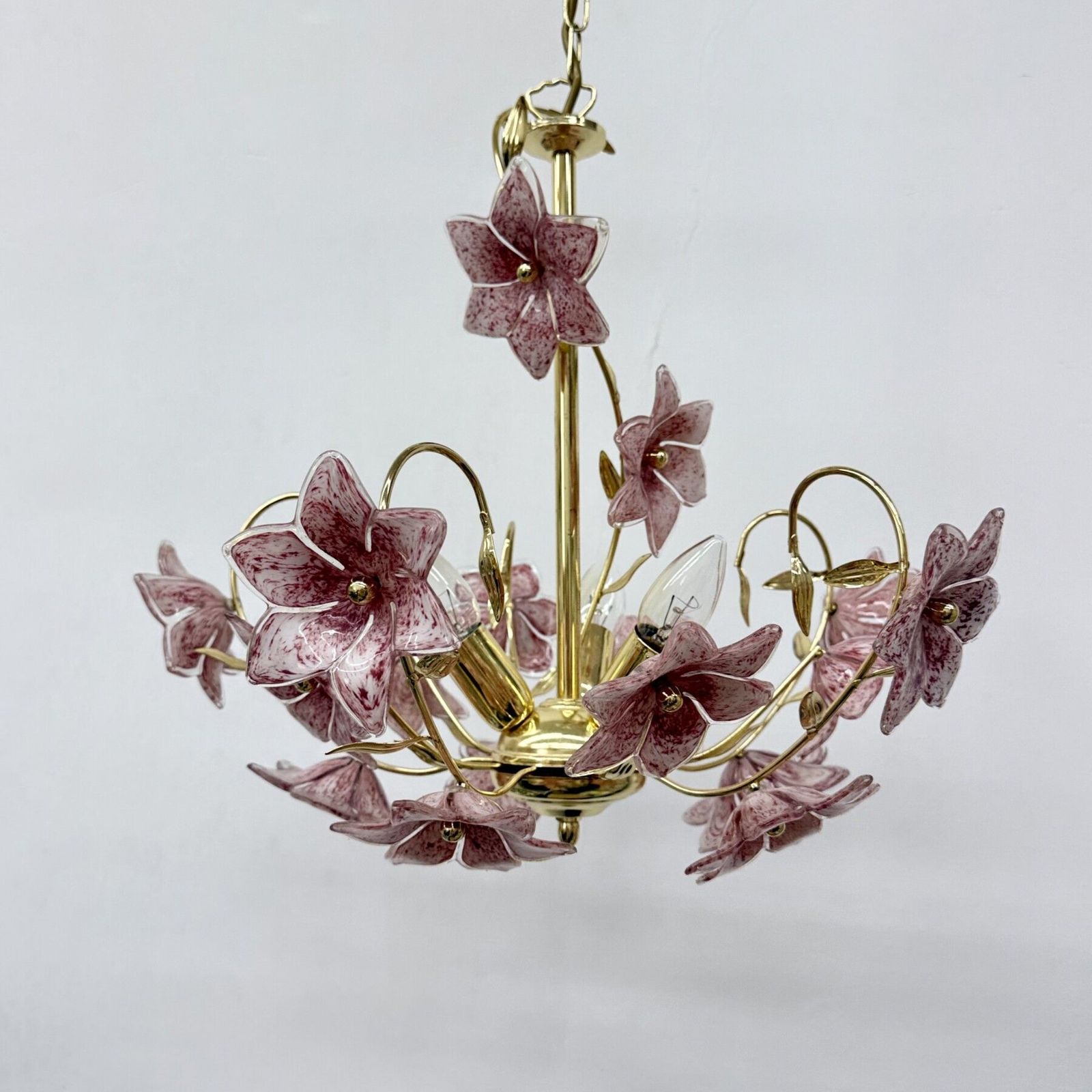 Murano Pink Glass Flower Chandelier , 1970s photo furniture
