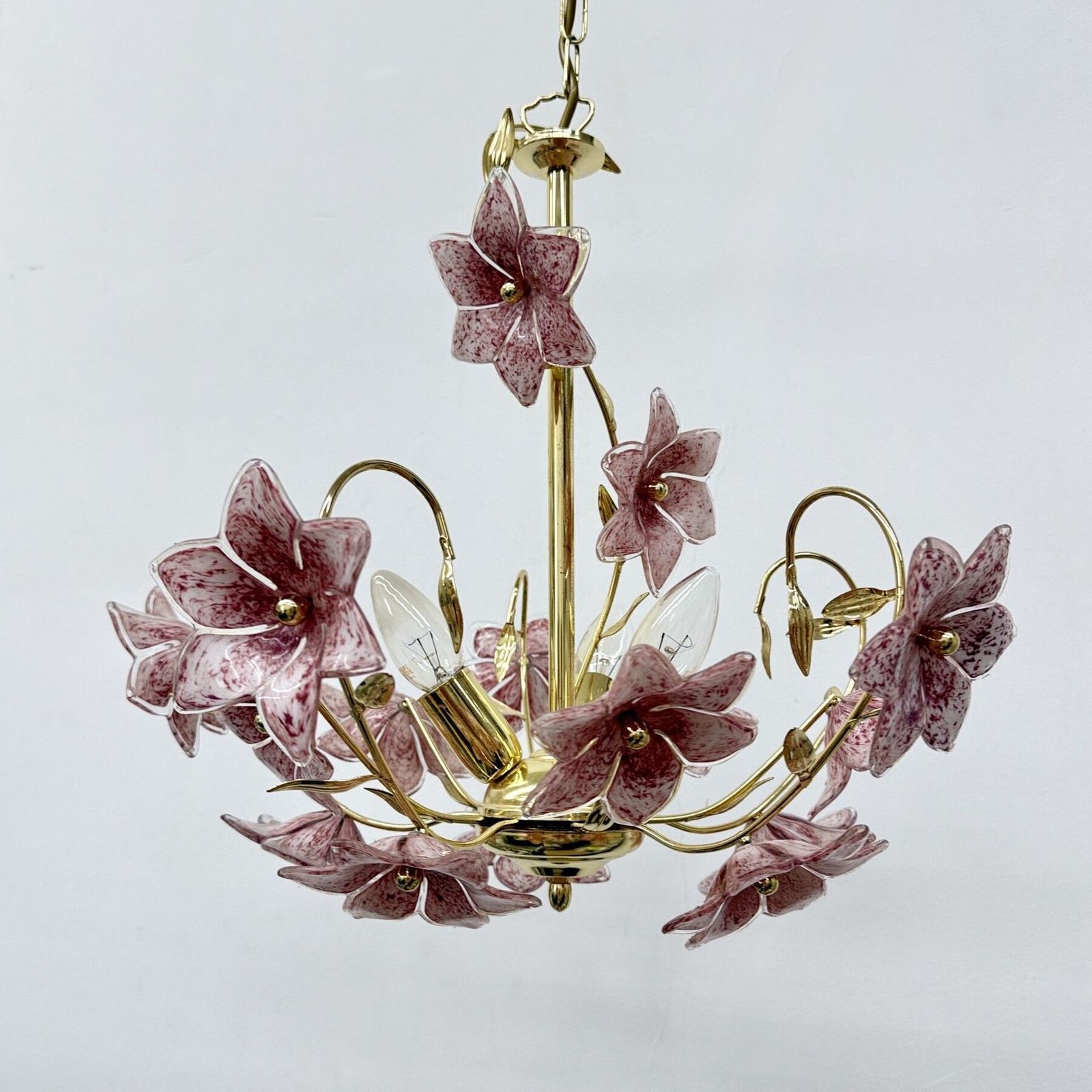 Lighting Murano Pink Glass Flower Chandelier , 1970s photo
