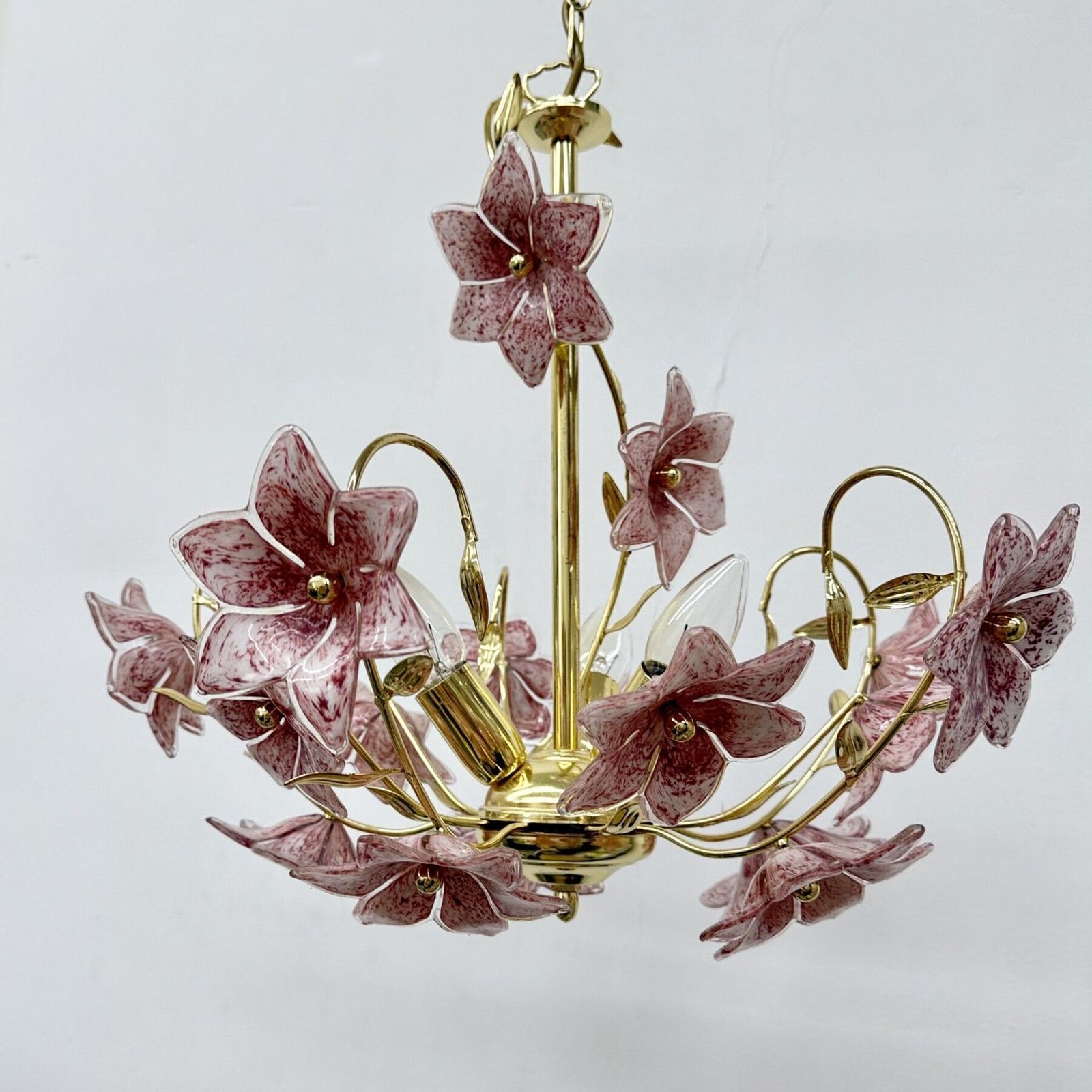 520.0 Murano Pink Glass Flower Chandelier , 1970s photo