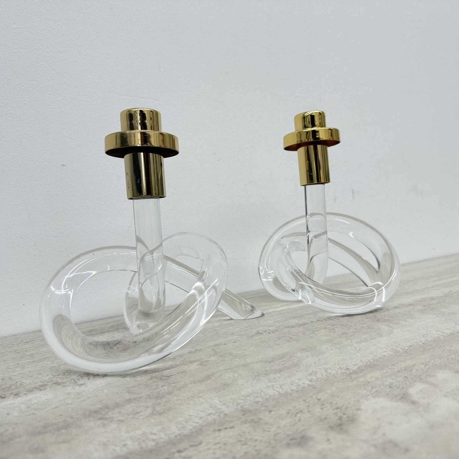 Pair Of Dorothy Thorpe Pretzel Mid Century Lucite Candle Stick, 1940’s photo furniture