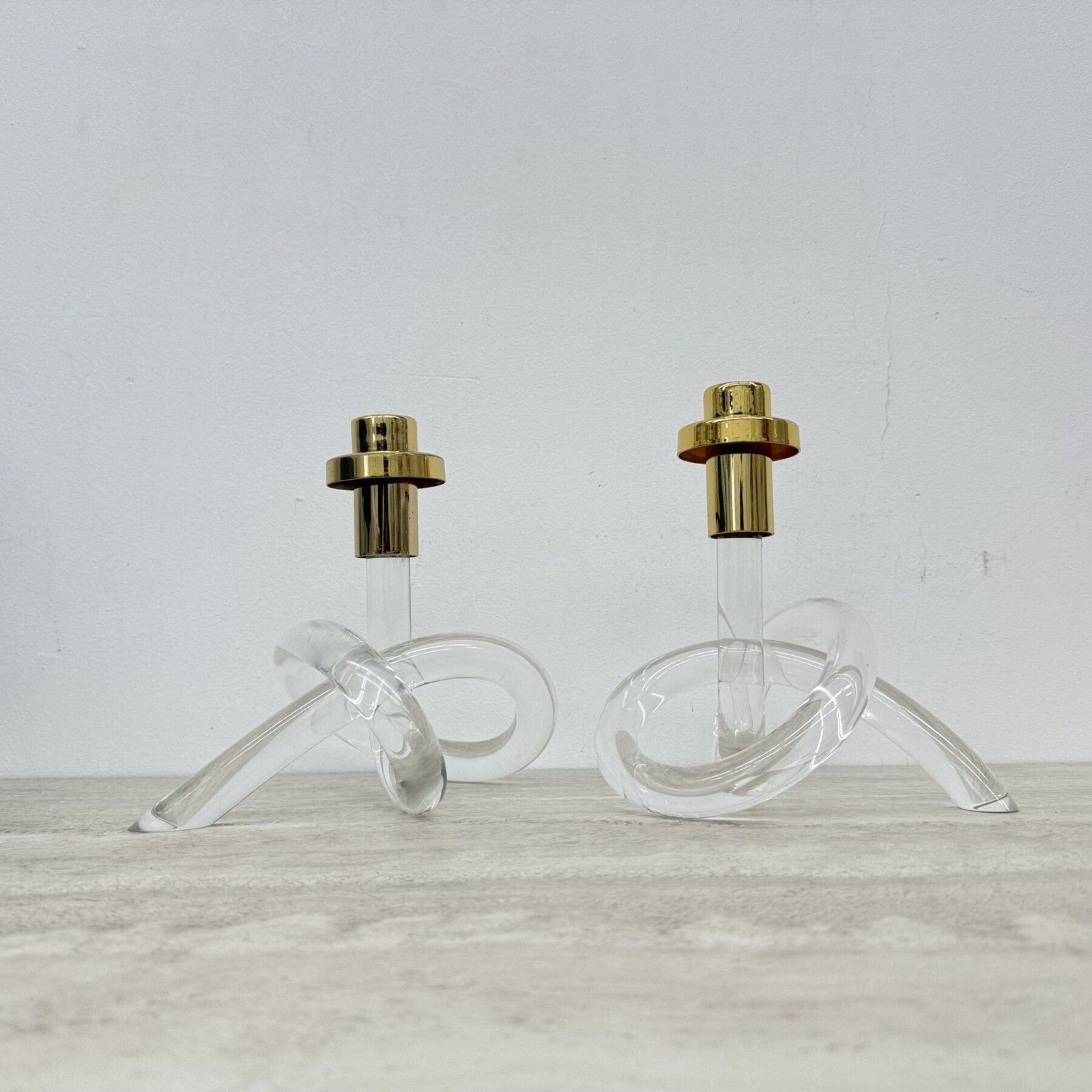 Pair Of Dorothy Thorpe Pretzel Mid Century Lucite Candle Stick, 1940’s photo buy