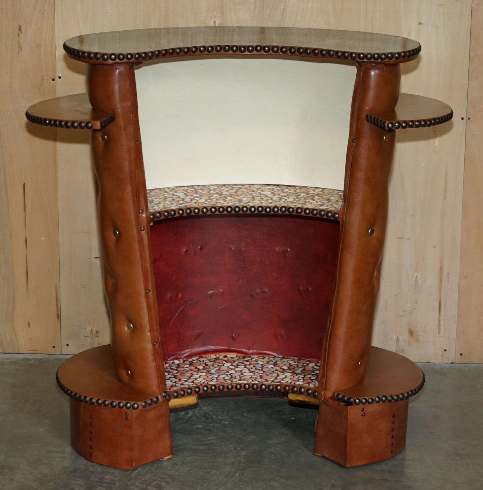 Furniture Lovely Vintage Mid Century Modern Leather Style Clad Home Cocktail Bar & Stools photo