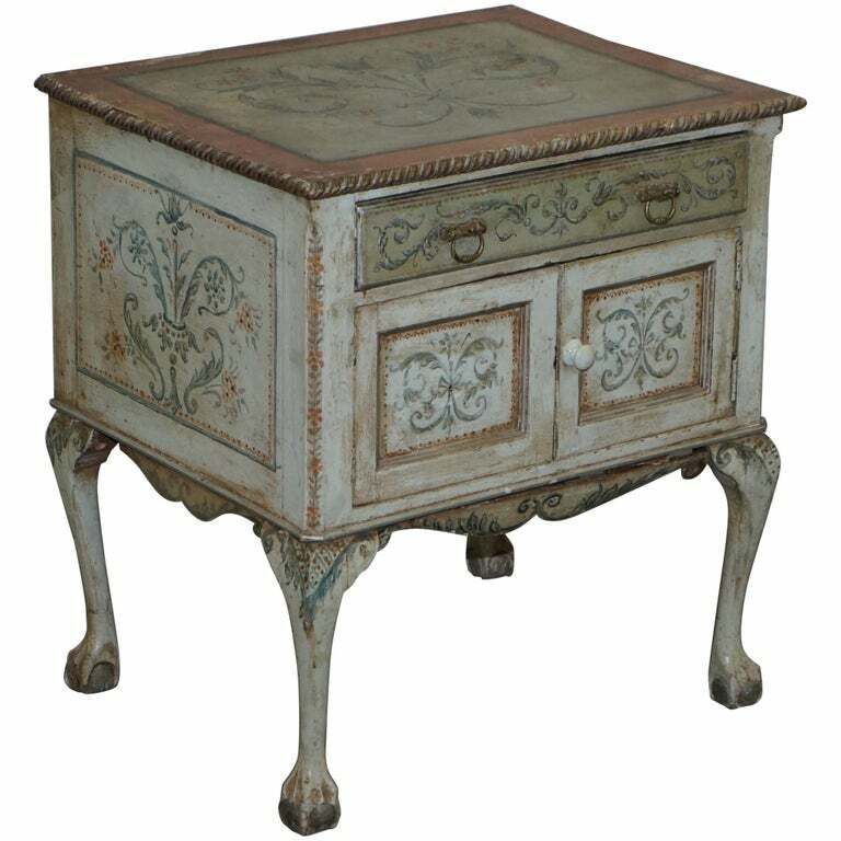 Rare Circa 1900 Hand Painted Claw & Ball Feet Side End Lamp Wine Table Cupboard