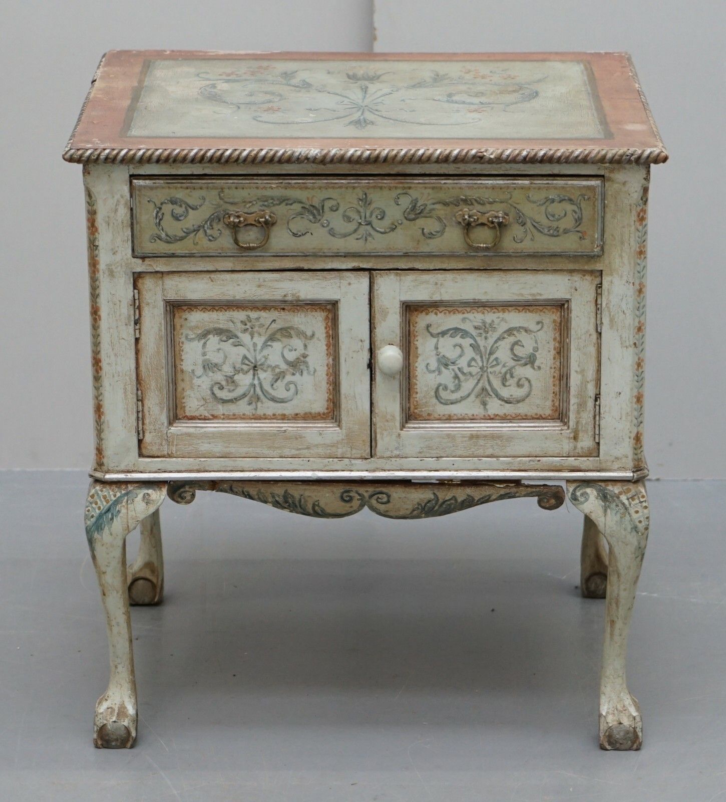 Rare Circa 1900 Hand Painted Claw & Ball Feet Side End Lamp Wine Table Cupboard photo furniture