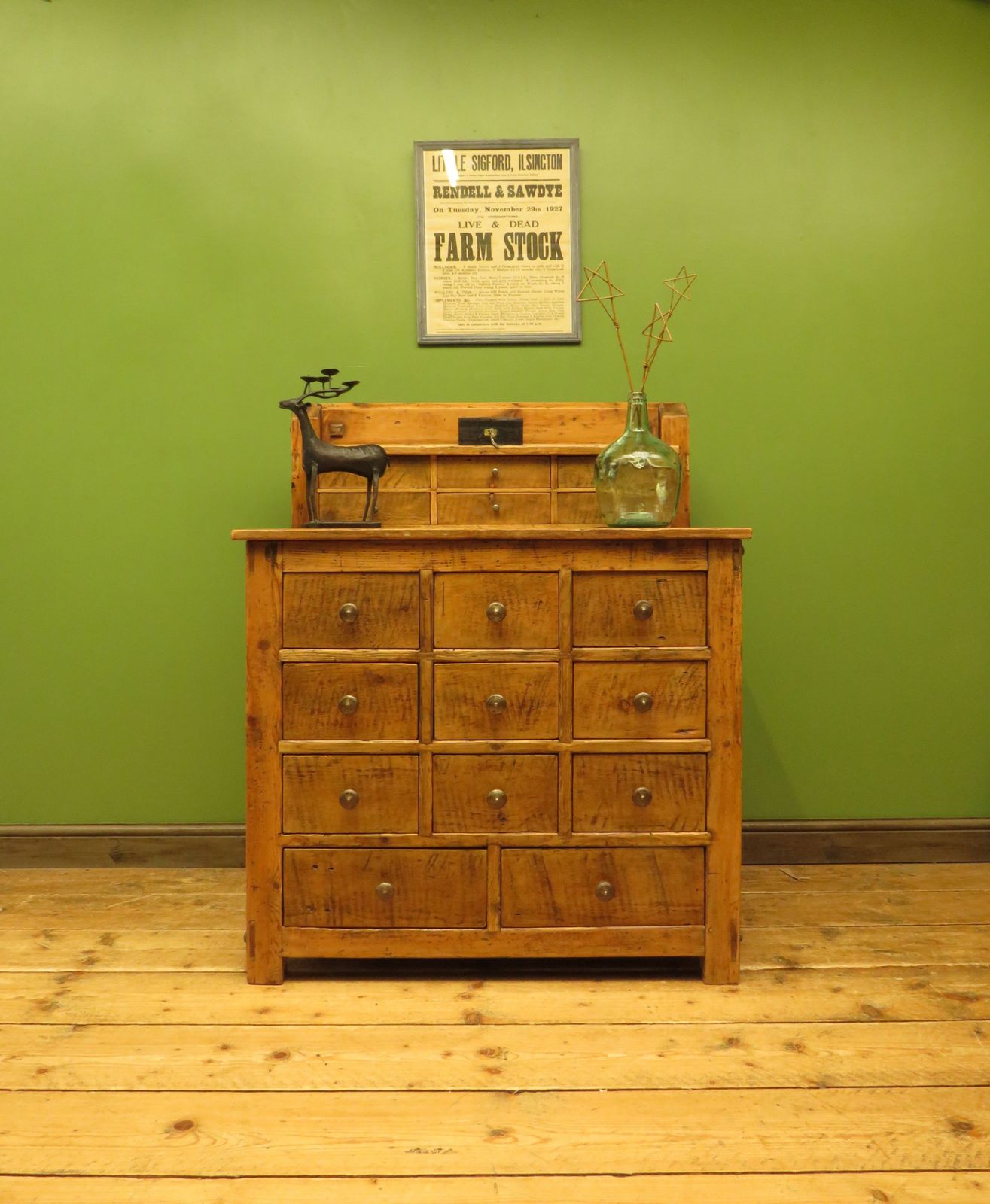 Large Handmade Pine Bank Of Drawers