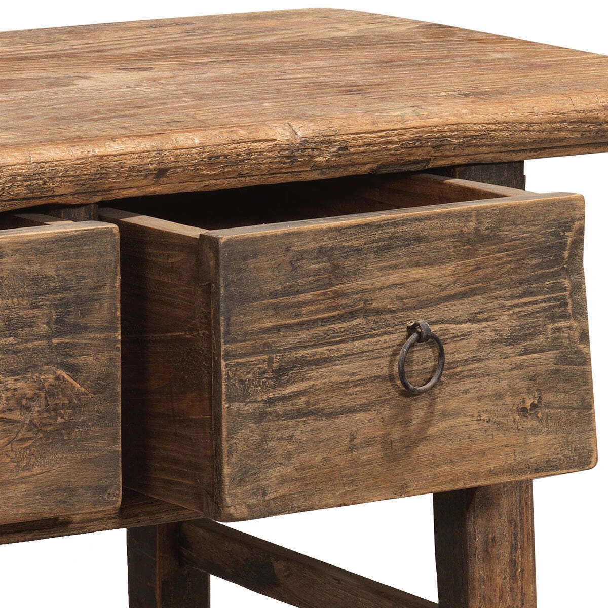 Elm Two Drawer Side Table, 1800s photo vintage