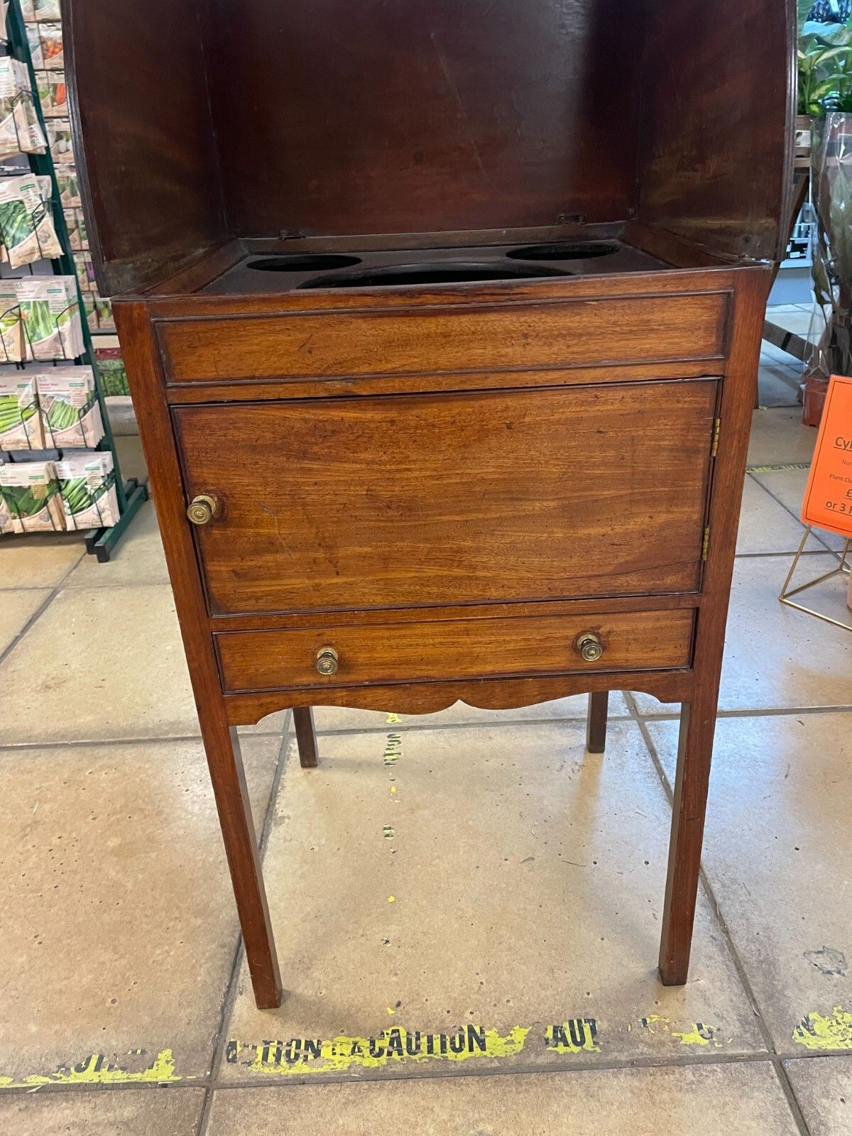 Georgian Original Antique Mahogany Washstand With Cupboard & Hinged Top photo vintage