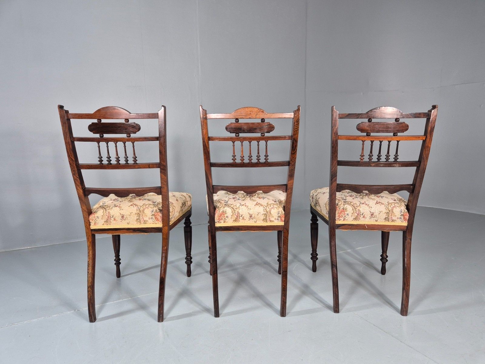 photo furniture 3 Antique Saloon Chairs Rosewood Frame Floral Seats Inlay Victorian Eb10990 Vdin