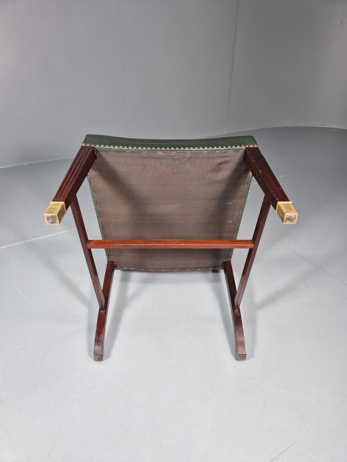 photo vintage Georgian Style Elbow Chair Green Leather Mahogany Frame Danish 1970 Eb10809 Vlea