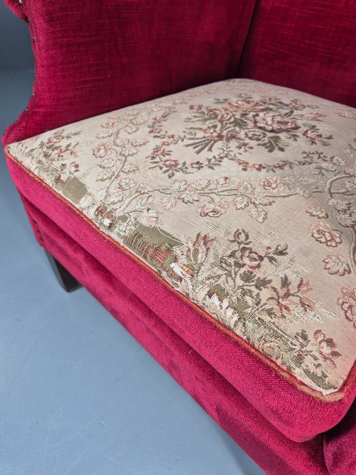Wing Back Lounge Chair Red Velour Danish 1960s Georgian Style Eb10754 Vclo photo Furniture