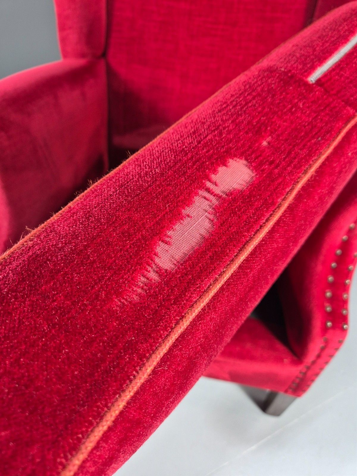Wing Back Lounge Chair Red Velour Danish 1960s Georgian Style Eb10754 Vclo photo vinterior