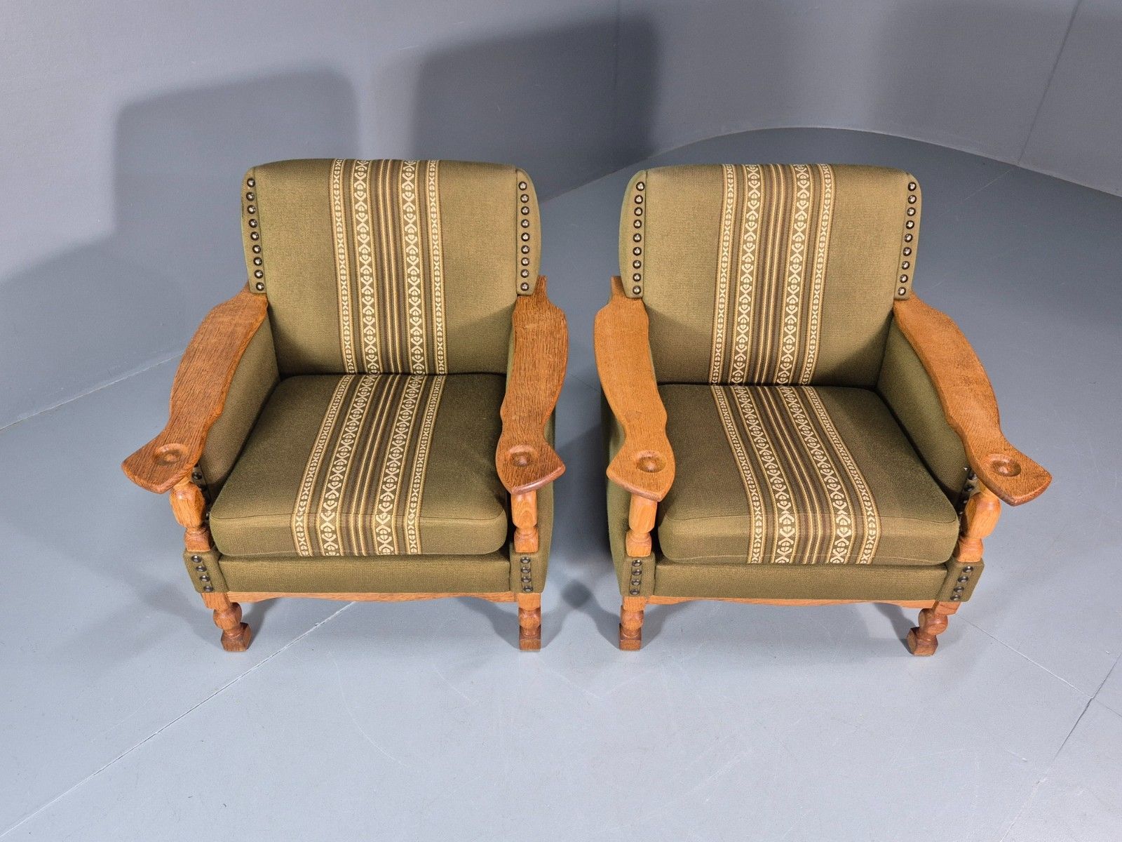 2 Kjaernulf Lounge Chairs Retro 1970s Green Light Oak Retro Eb10750 Vclo photo Furniture