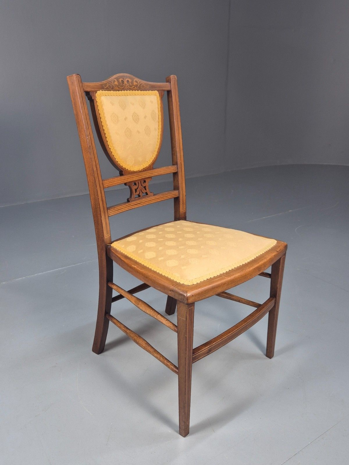 Antique Edwardian Dining Chair Mahogany Inlay Gold Upholstery  Eb10716 Vdin