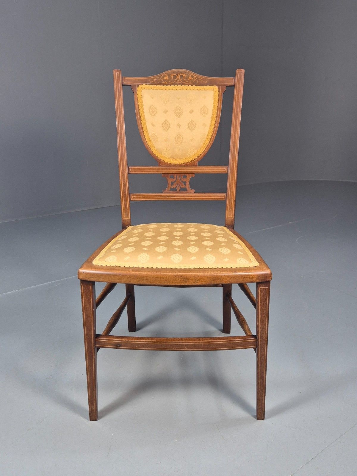 Antique Edwardian Dining Chair Mahogany Inlay Gold Upholstery  Eb10716 Vdin photo for sale