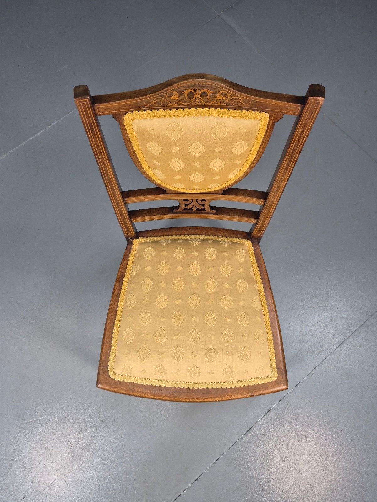 Furniture Antique Edwardian Dining Chair Mahogany Inlay Gold Upholstery  Eb10716 Vdin photo