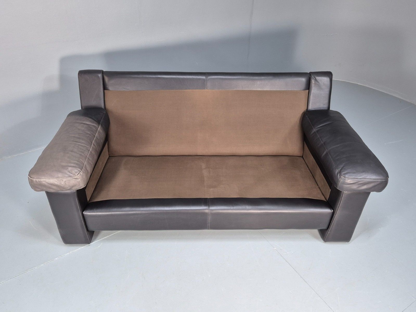 1980s Two Seater Sofa Faded Black Leather Boxy Style Retro Danish Eb10714 M2ss photo vintage