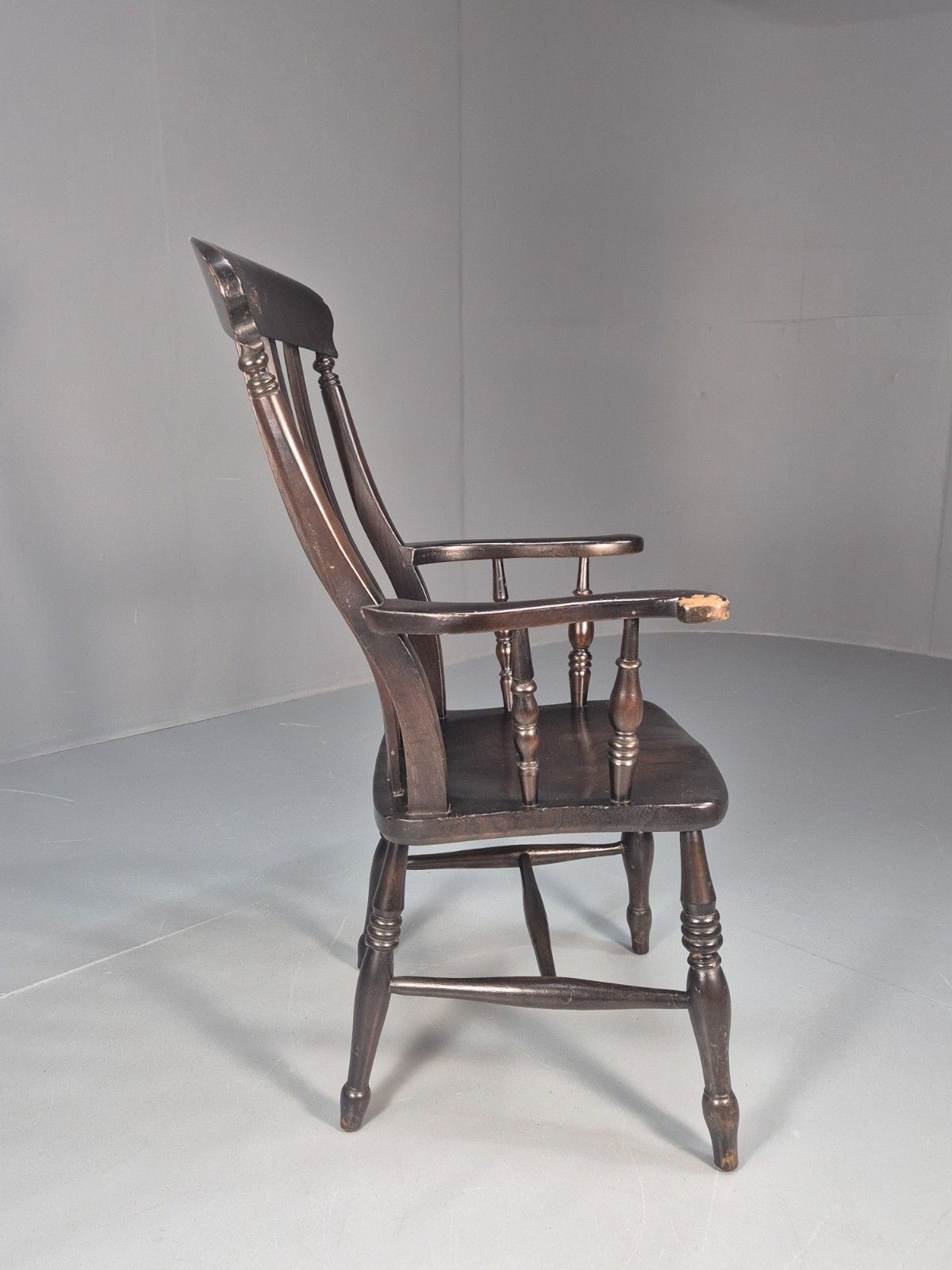Victorian Grandfather Chair Lathe Back Overpainted Elm And Beech Eb10697 Vdin photo vintage