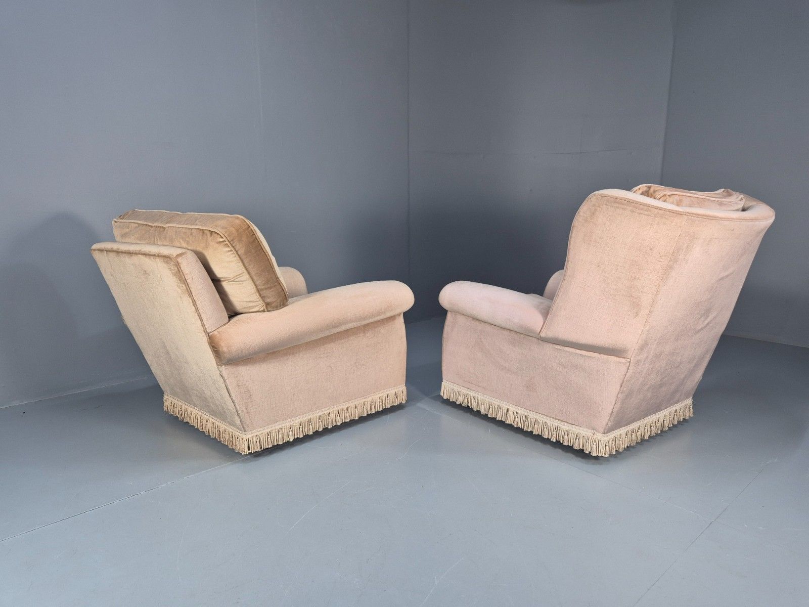 photo for sale 1970s Luxury Lounge Chairs Lowback And Wingback Gold Velour Retro  Eb10631 Vclo