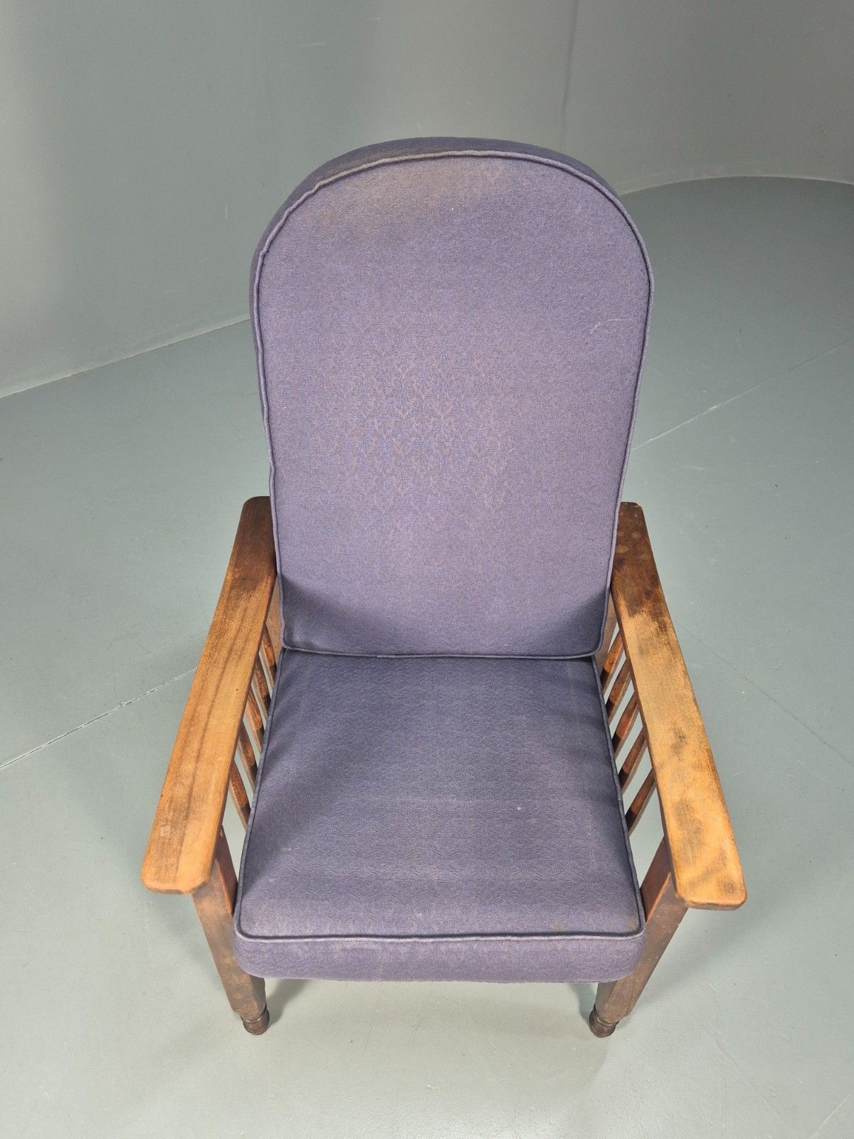 Antique Oak Wheel Back Folding Chair Purple Upholstery 1900s Eb10629 Vcar photo Furniture