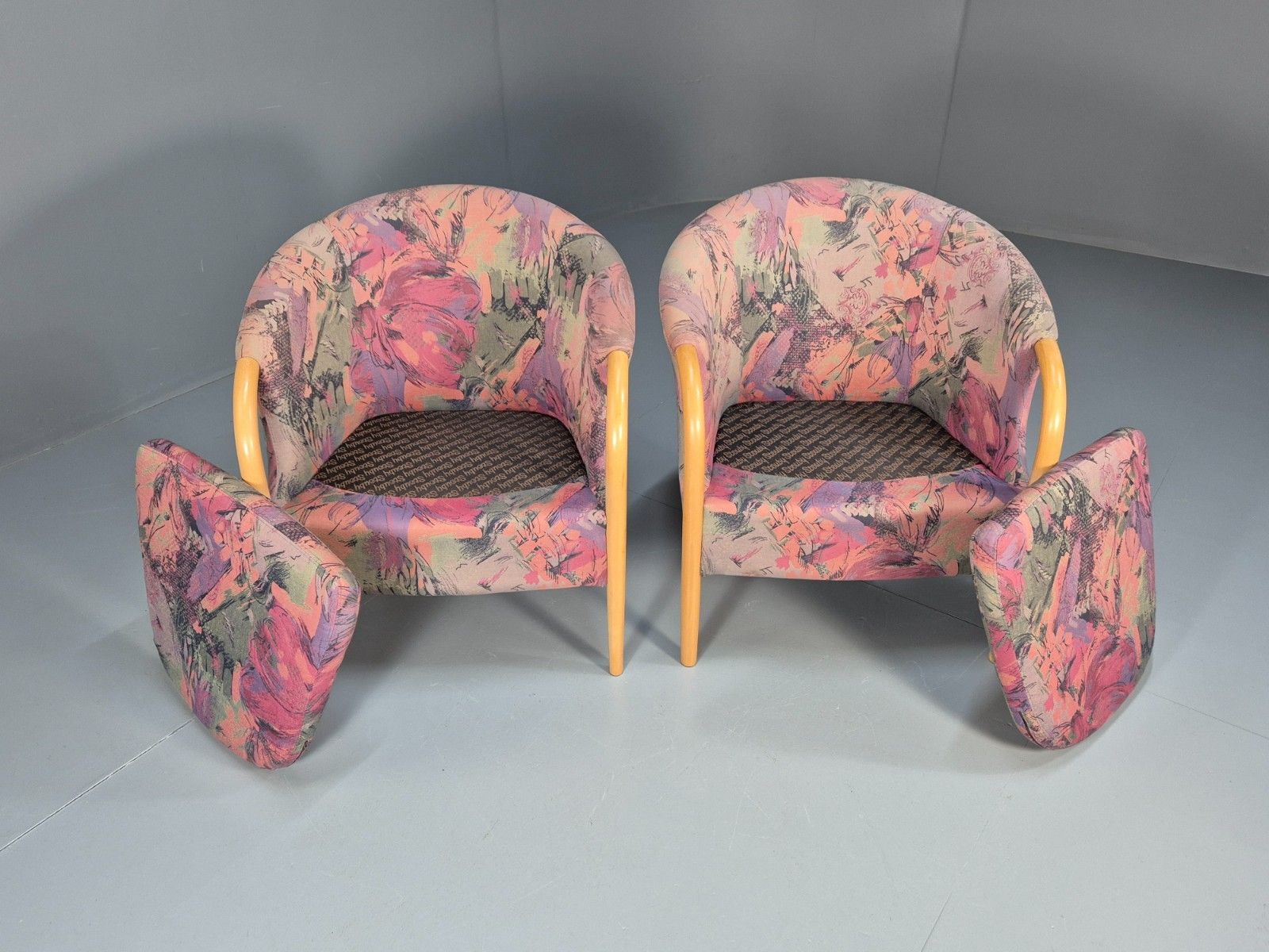 Furniture 2 Vintage 1980s Stouby Tub Chairs Pink  Green Upholstery Retro Mcm Eb10339 Mnor photo