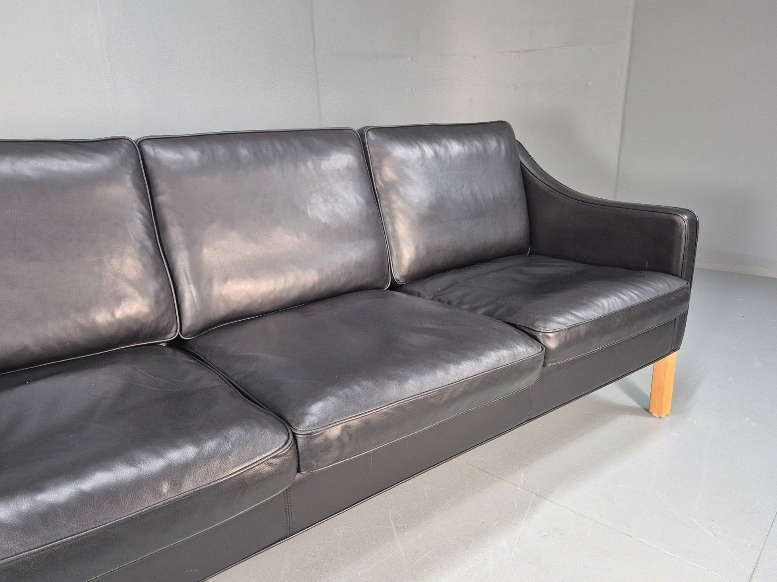 Vintage Hurup Danish 3 Seat Black Leather Sofa Mogensen 1980s Retro Eb9966 M3ss photo for sale