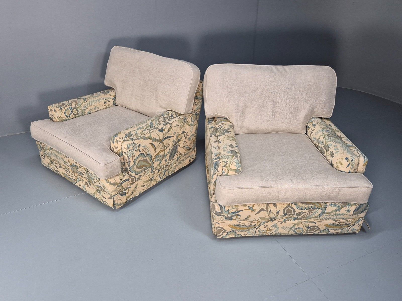 2 Vintage 1970s Lounge Chairs New Cushions Original Sanderson Suva Eb9980 Vclo photo for sale