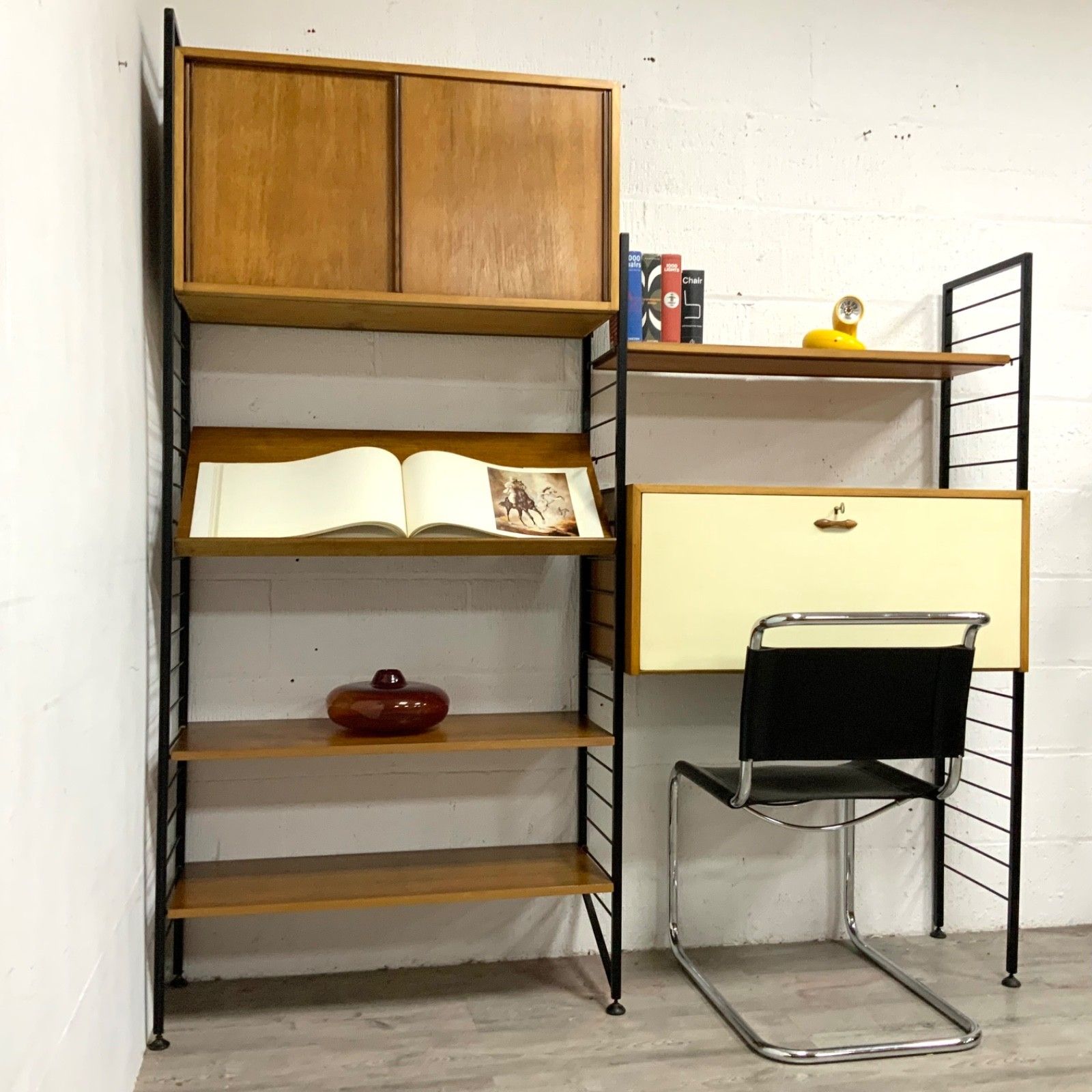 Vintage Staples Ladderax 2 Bay Modular Shelving Unit Bureau Bookcase Teak 60s photo furniture