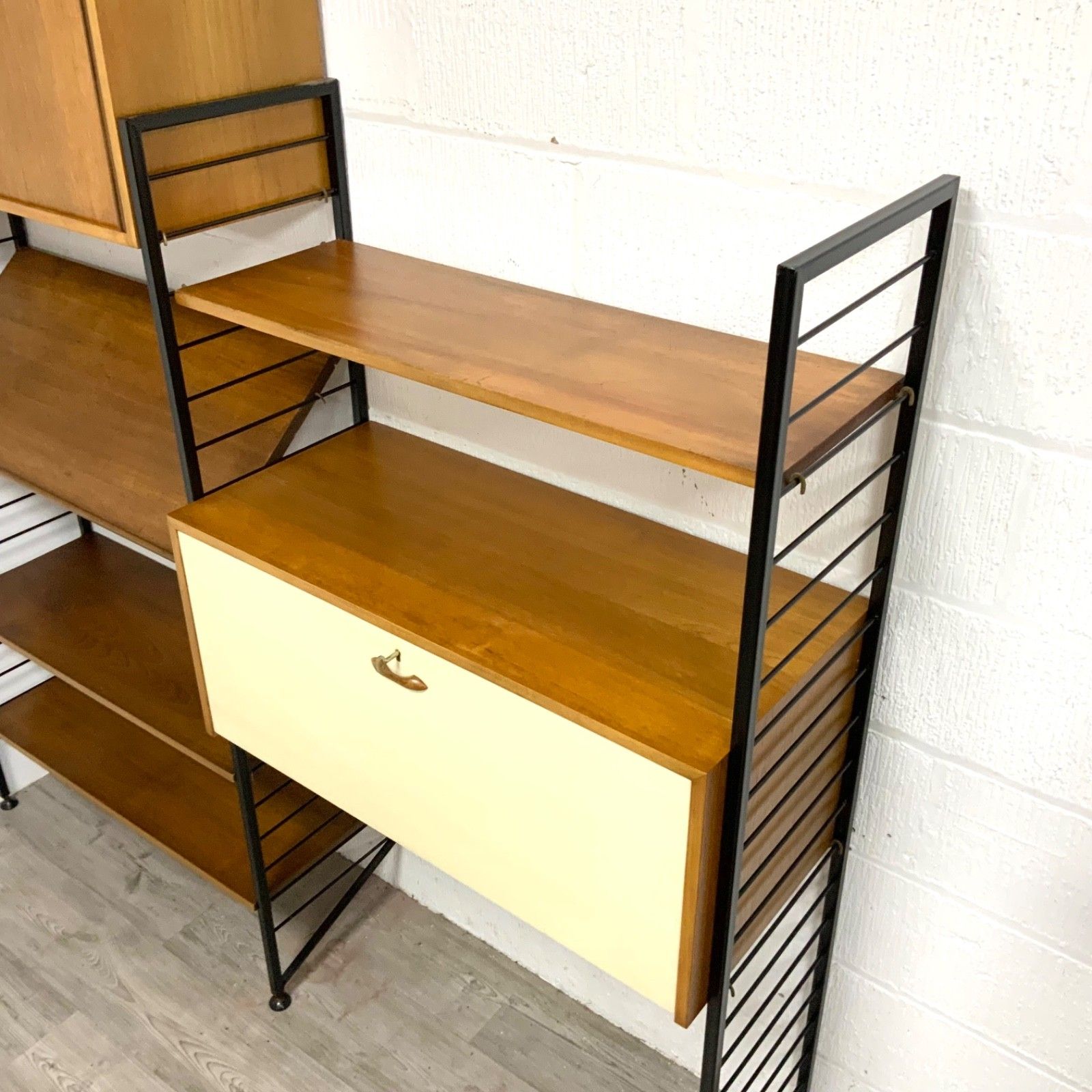 Furniture Vintage Staples Ladderax 2 Bay Modular Shelving Unit Bureau Bookcase Teak 60s photo