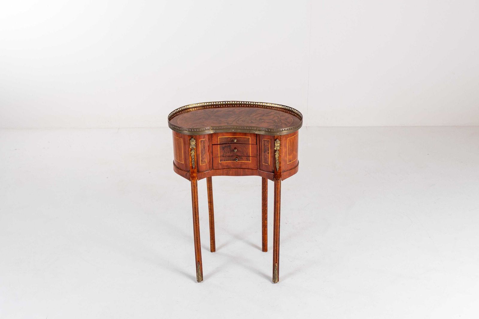 Vintage Louis XV Style Side Table With Brass Gallery And Marquetry, 20th Century photo furniture