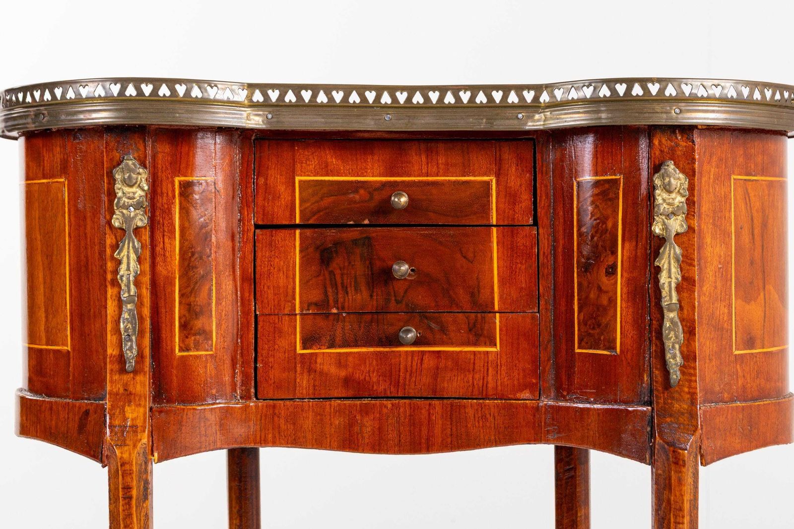 Vintage Louis XV Style Side Table With Brass Gallery And Marquetry, 20th Century photo Furniture