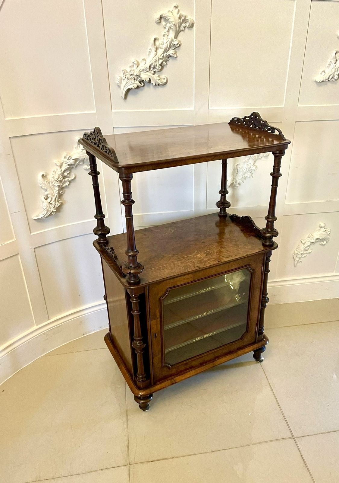 Outstanding Quality Antique 19th Century Burr Walnut Canterbury Music Cabinet photo for sale