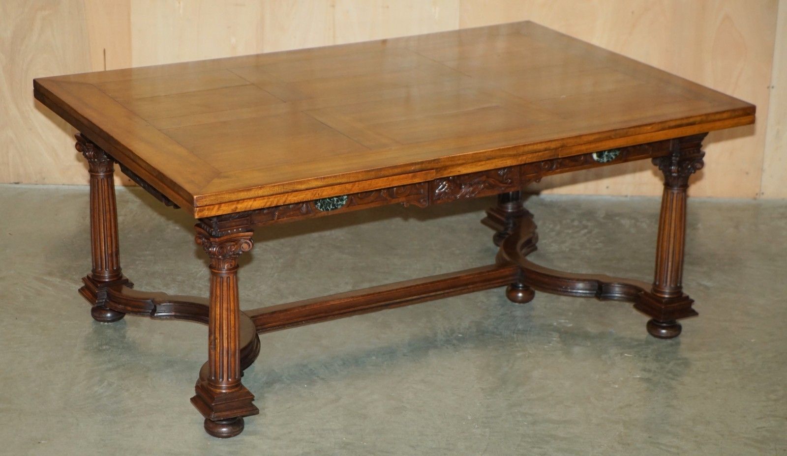 photo vintage Antique Louis XIII Revival 10 Person Walnut & Marble Dining Table & Chair Suite
