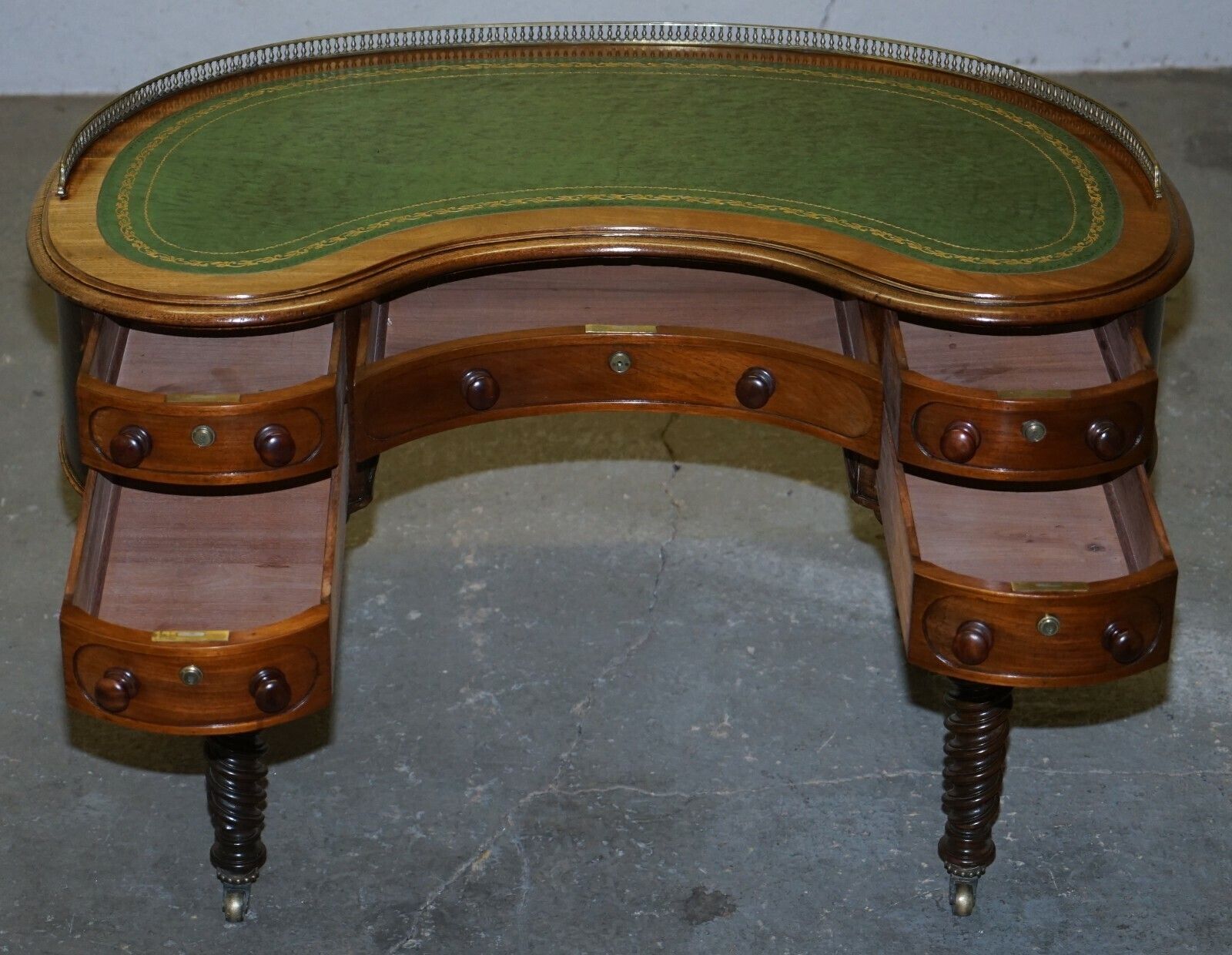 photo for sale Gillow's Of Lancaster Regency Military Campaign Kidney Desk Brass Gallery Rail