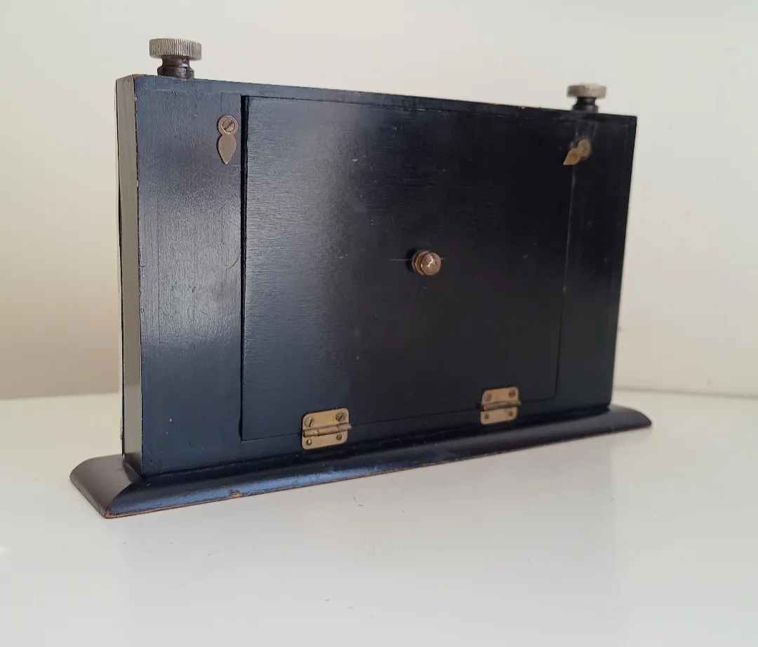 English Art Deco Sterling Silver Front Desk Calendar: Ebonised Wood, Hallmark 1929 photo furniture