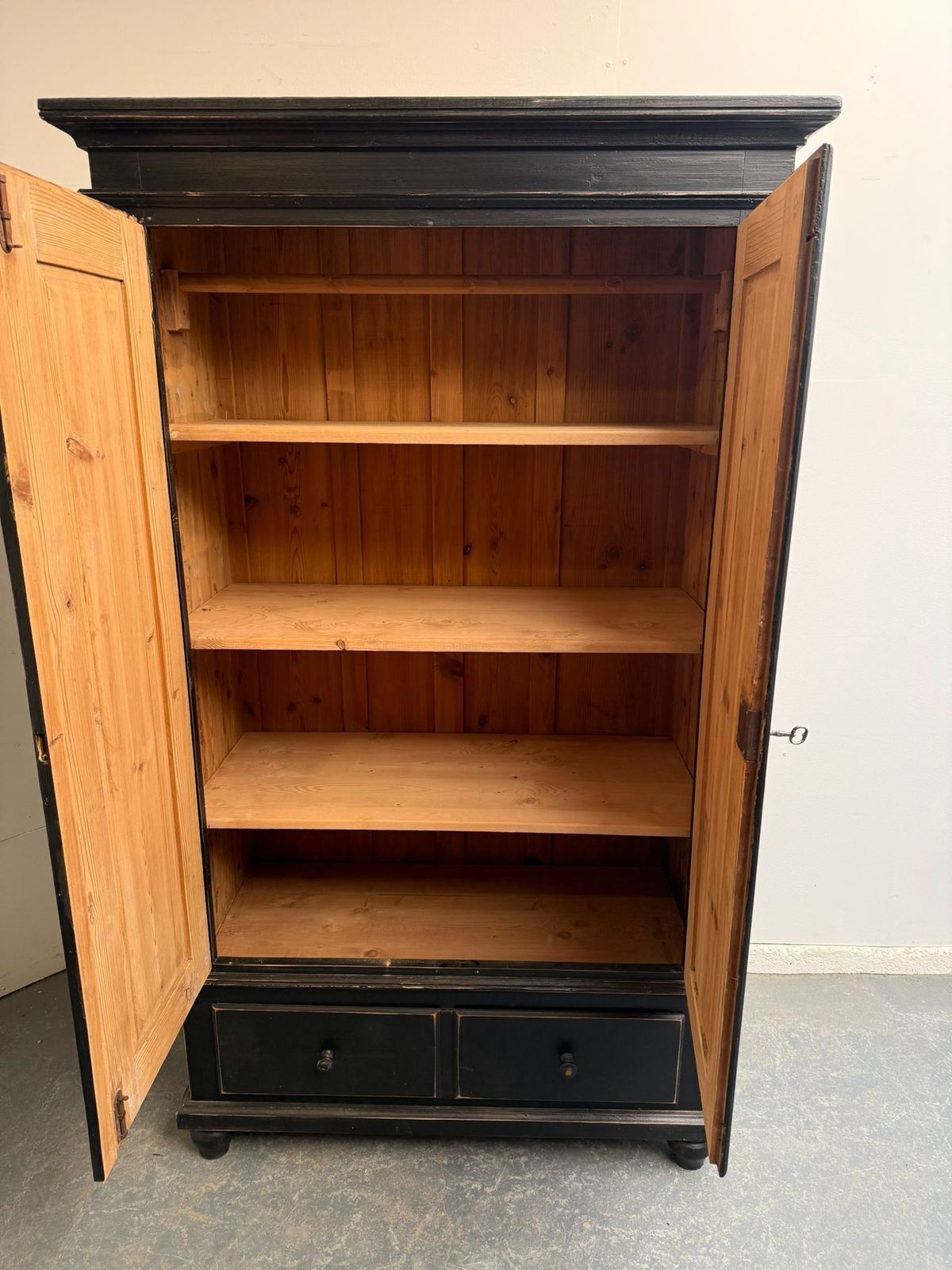 A Trendy Victorian Pine Painted Black Child / Hall Wardrobe photo vinterior