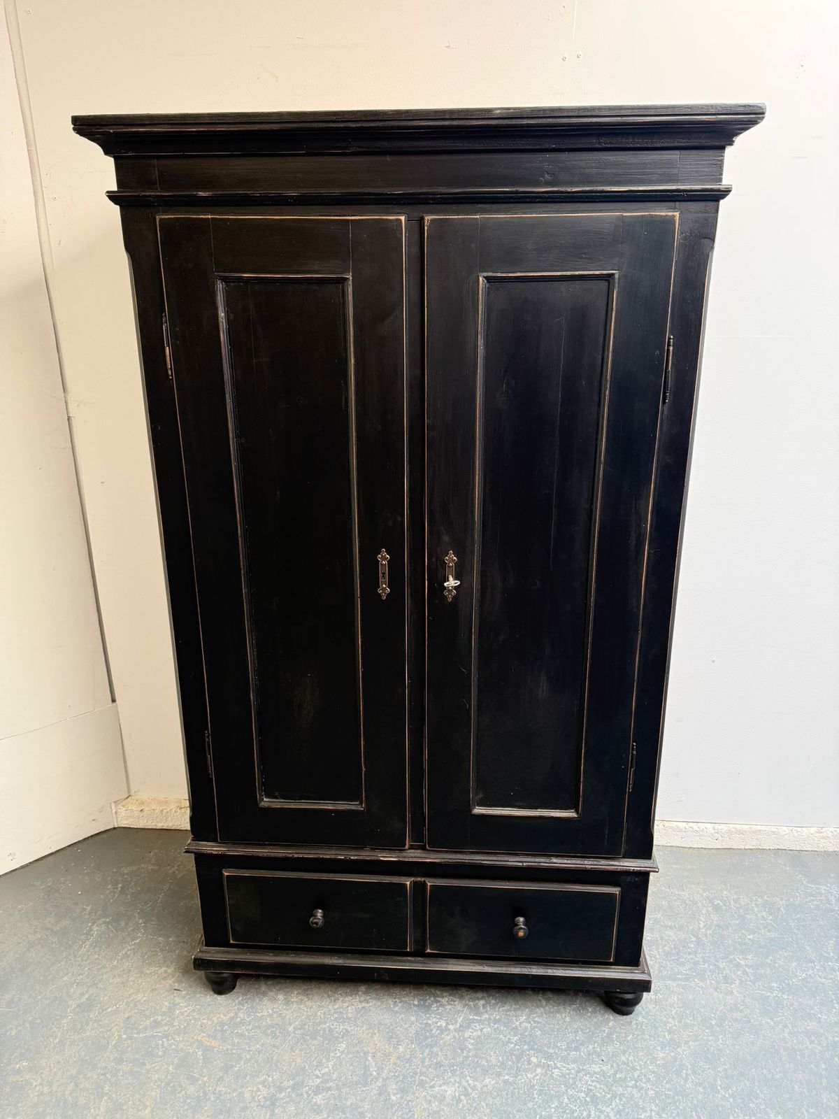 photo for sale A Trendy Victorian Pine Painted Black Child / Hall Wardrobe