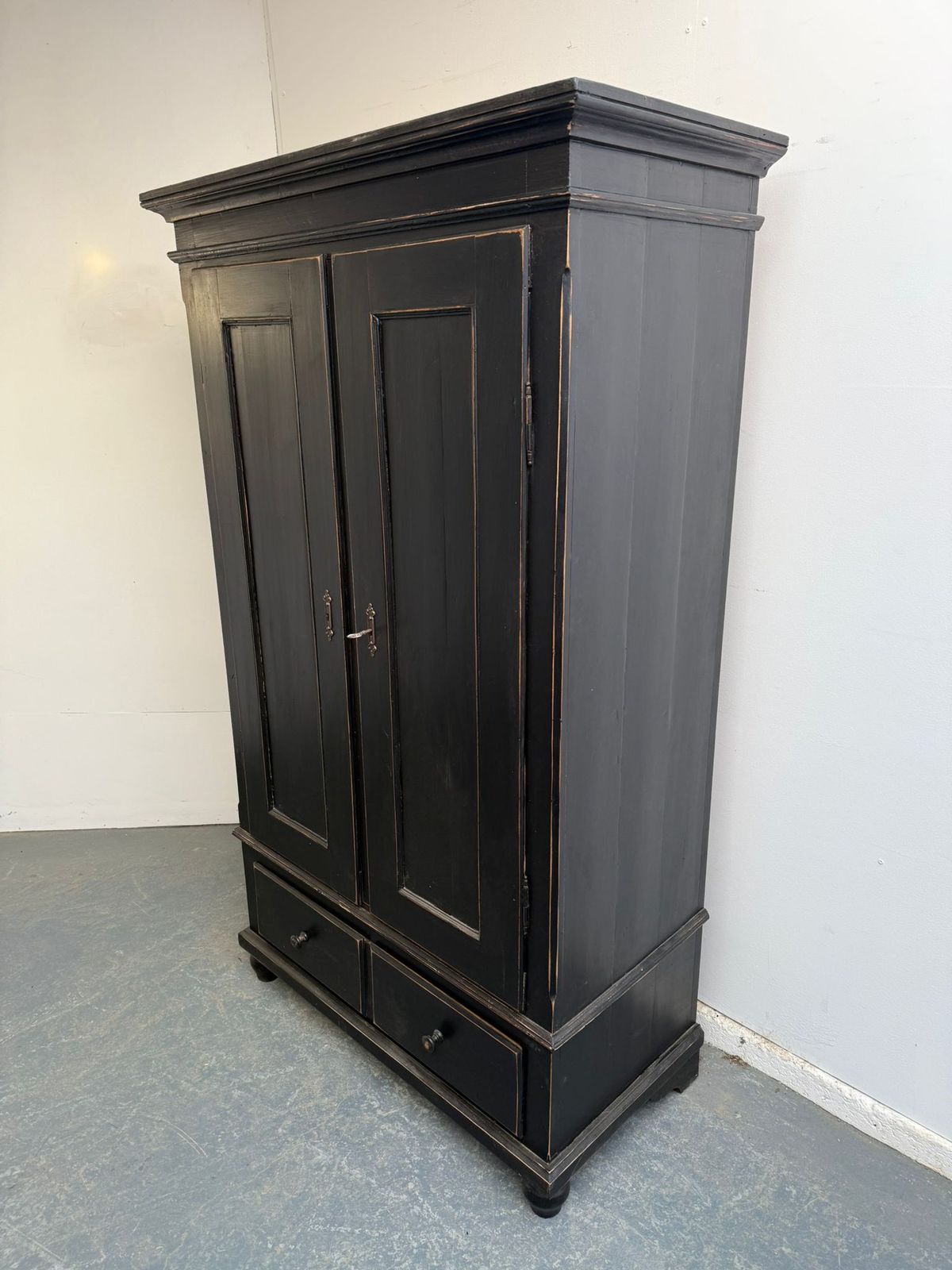 A Trendy Victorian Pine Painted Black Child / Hall Wardrobe