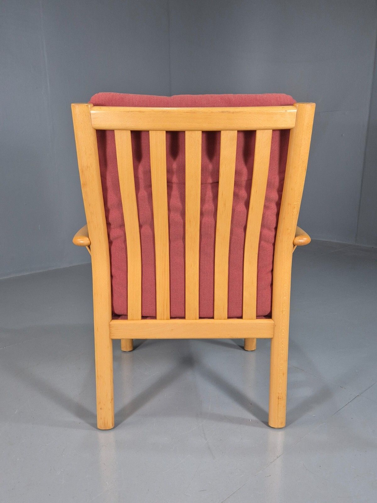 Vintage Danish Lounge Chair Red Cotton Beech Wood Frame 1980s Retro Eb7490 Mnor photo buy