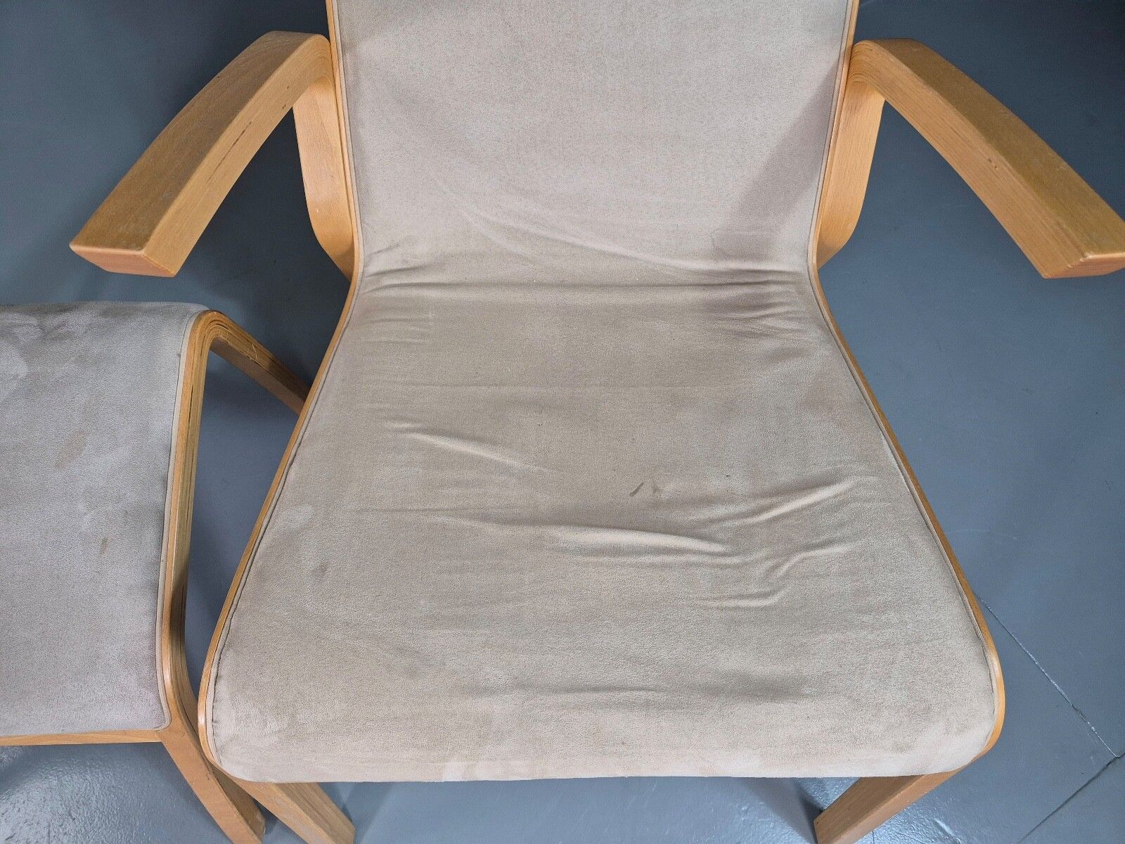 photo furniture Vintage Danish Lounge Chair Footstool Faux Suede Bentwood Mcm Retro Eb7396 Mben