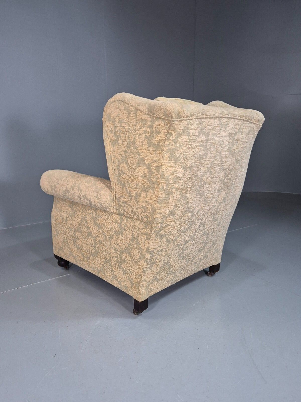 photo for sale Vintage Wing Back Lounge Chair Floral Damask Edwardian Antique Eb7787 Vclo
