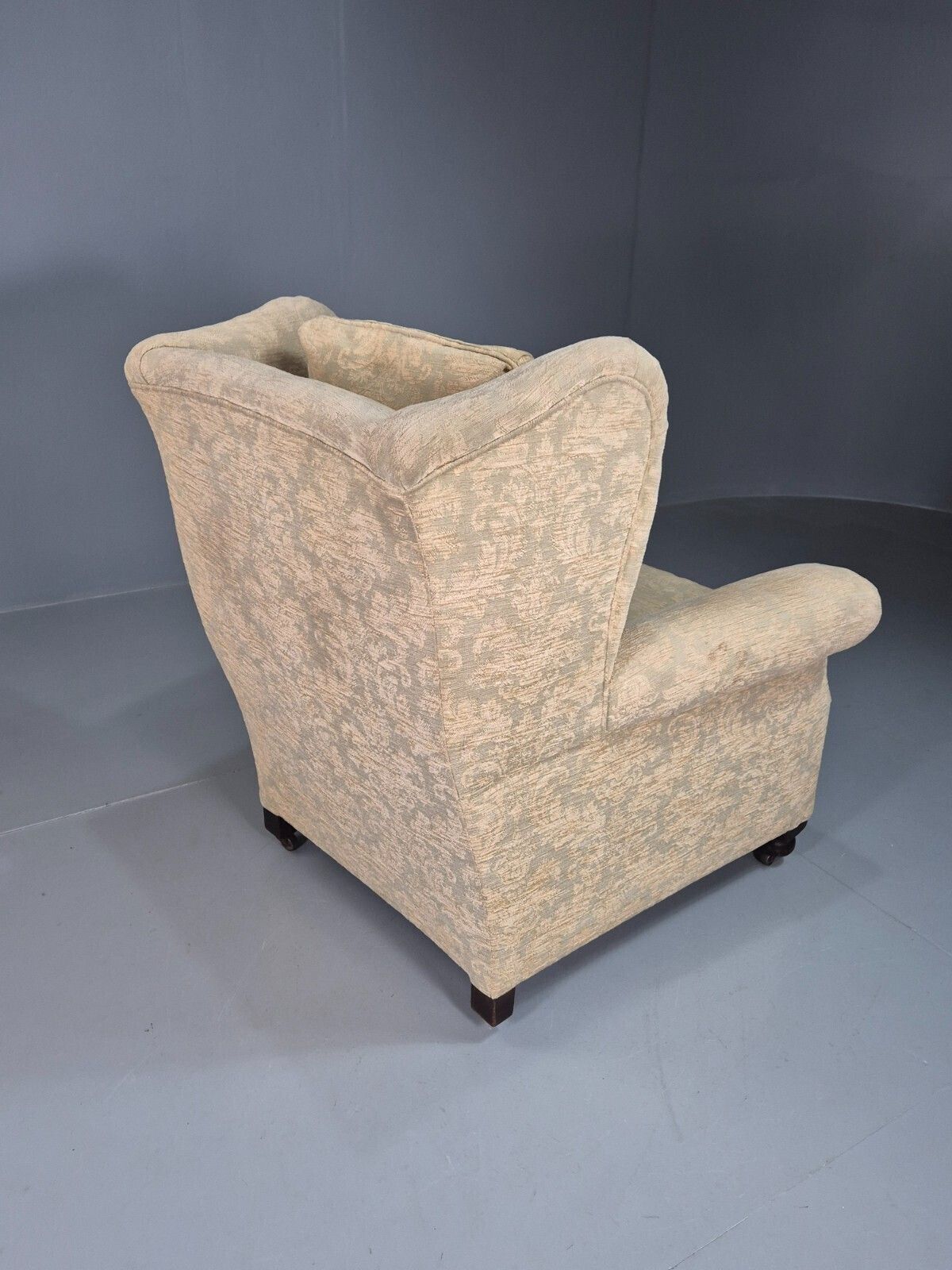 175.0 Vintage Wing Back Lounge Chair Floral Damask Edwardian Antique Eb7787 Vclo photo
