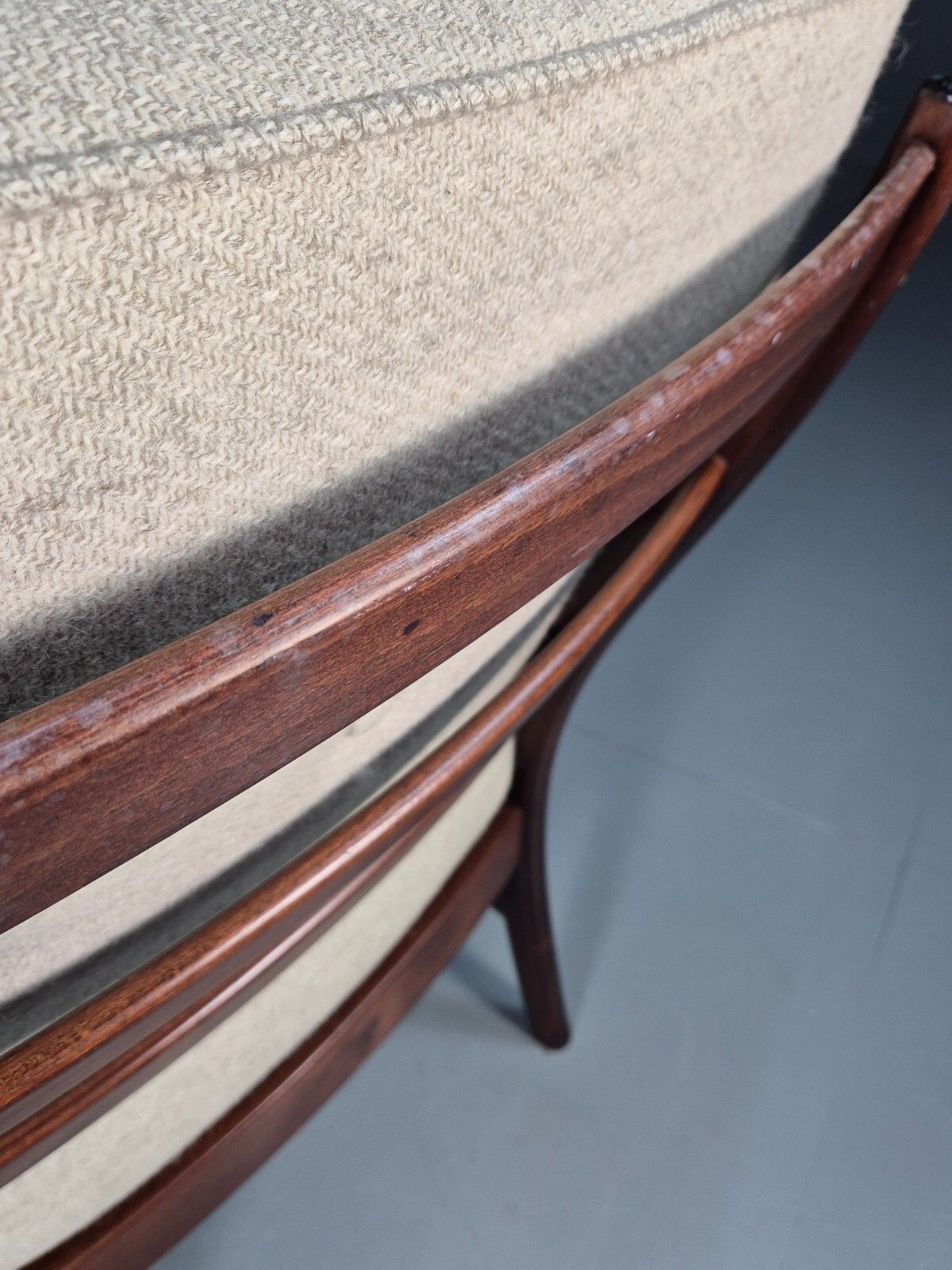 photo for sale Vintage Danish Lounge Chair Beige Wool Wood Frame 1970s Retro  Eb8539 Mnor