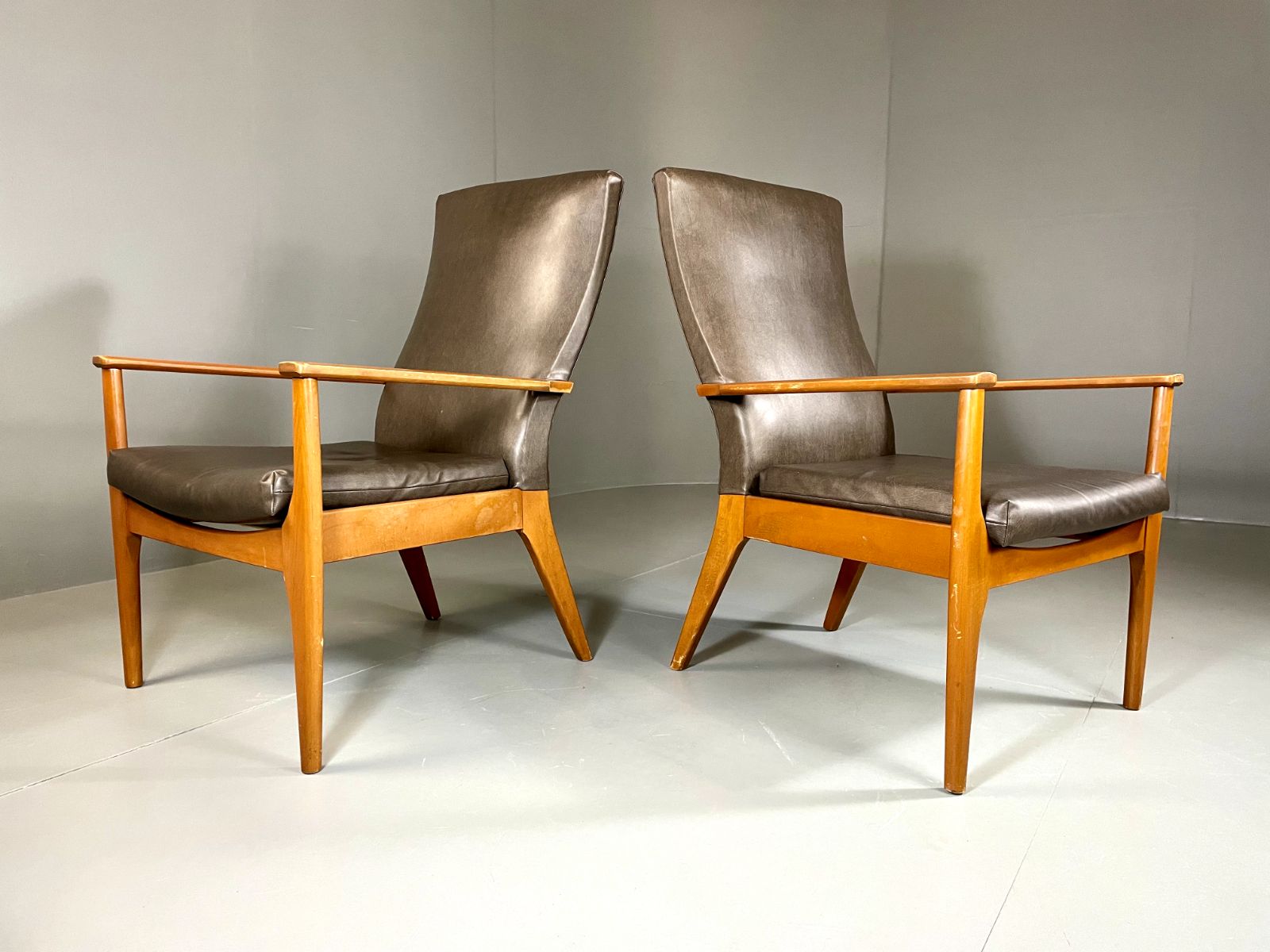 2 Parker Knoll Lounge Chairs Beech Vinyl Mcm Retro Pk988/1023 Eb6264 Mnor